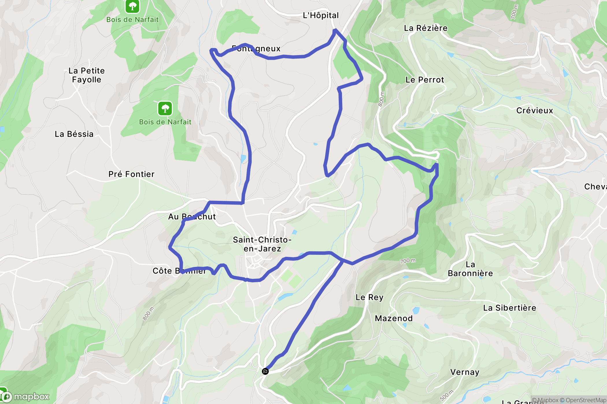 Valfleury : carte du parcours de randonnée - France