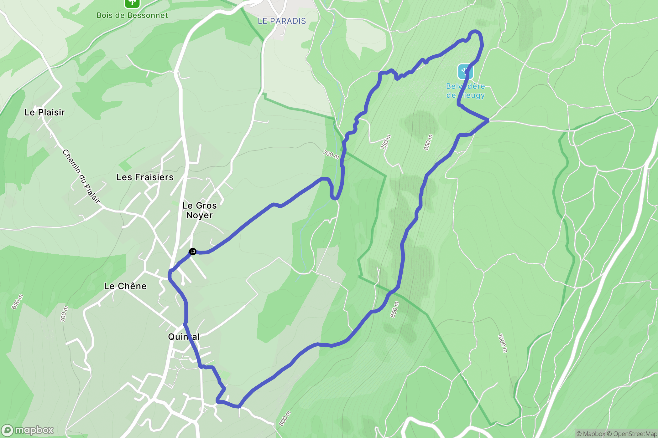 Quintal : carte du parcours de randonnée - France