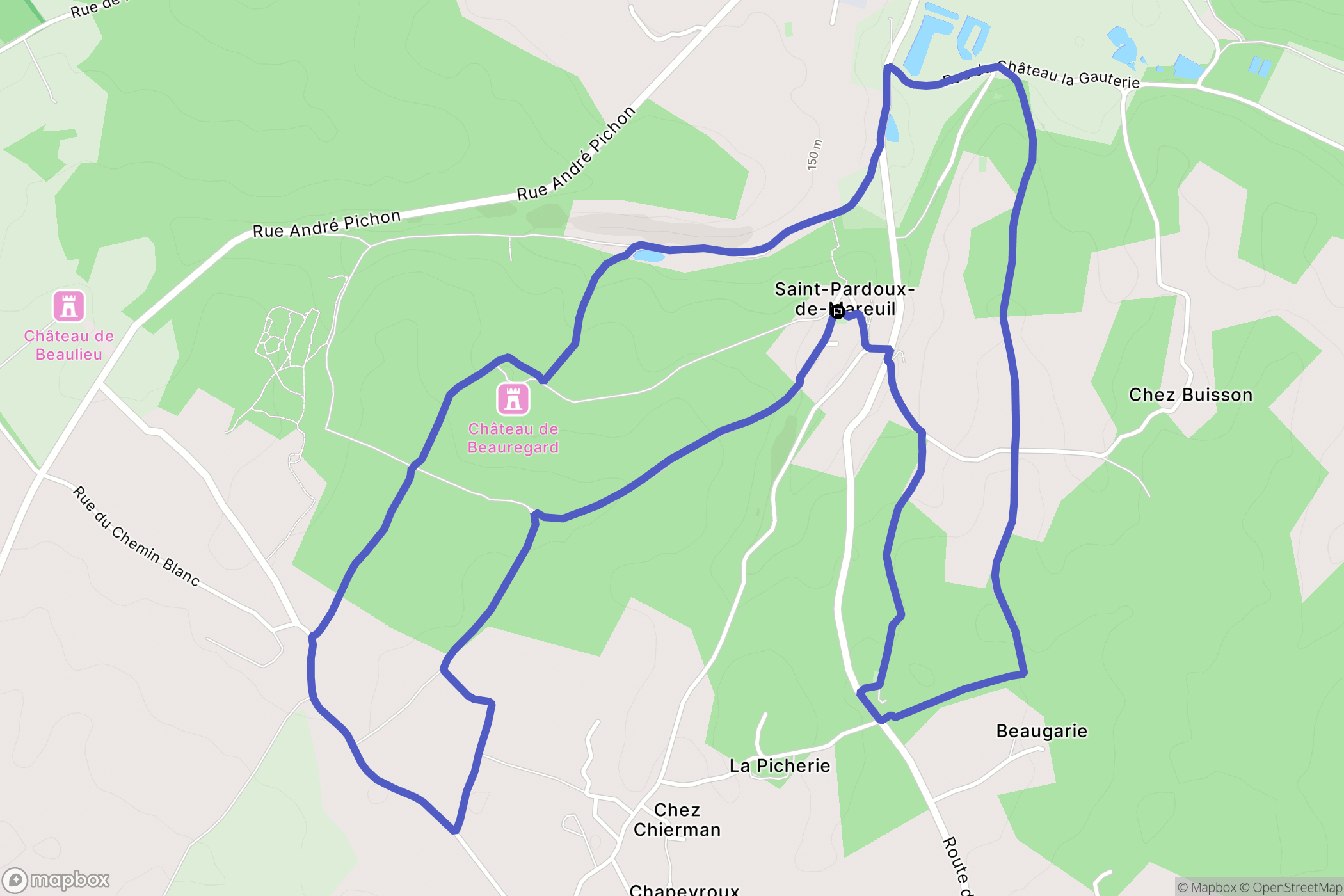 Mareuil en Périgord : carte du parcours de randonnée - France