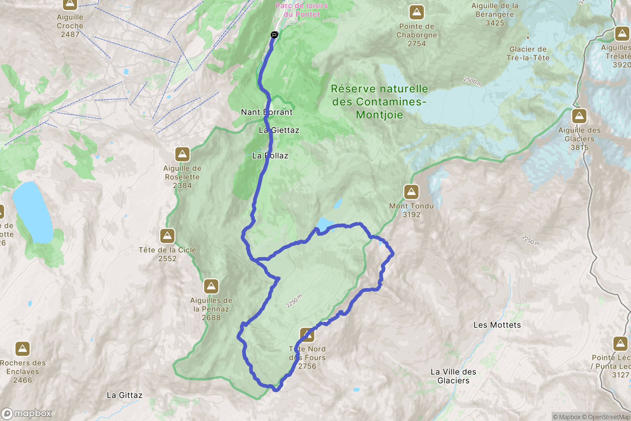 Les Contamines-Montjoie : carte du parcours de randonnée - France