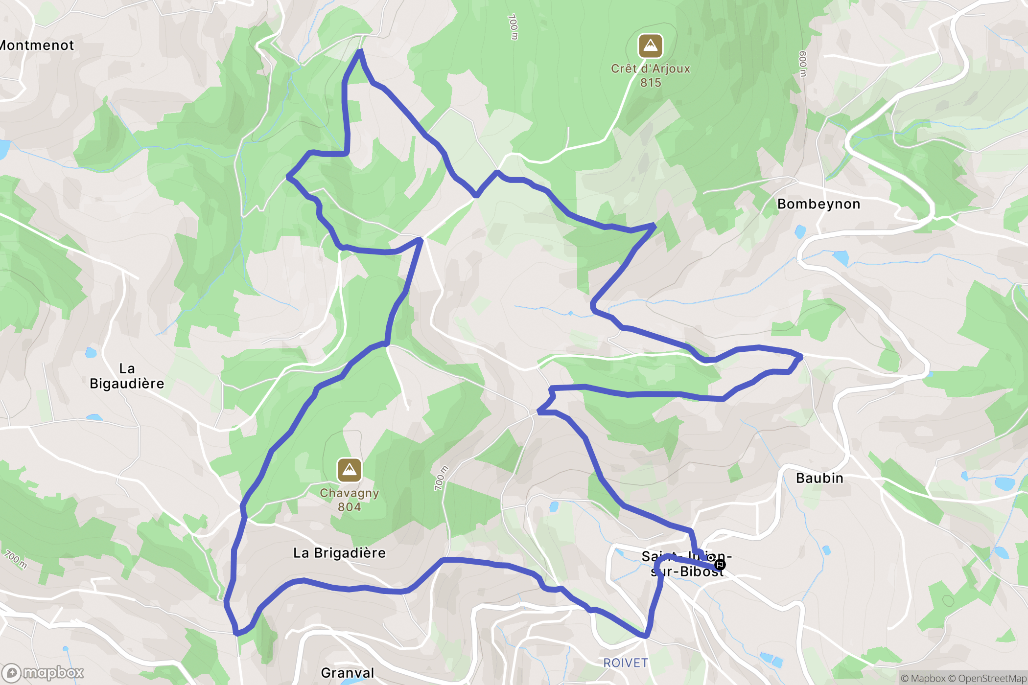 Saint-Julien-sur-Bibost : carte du parcours de randonnée - France