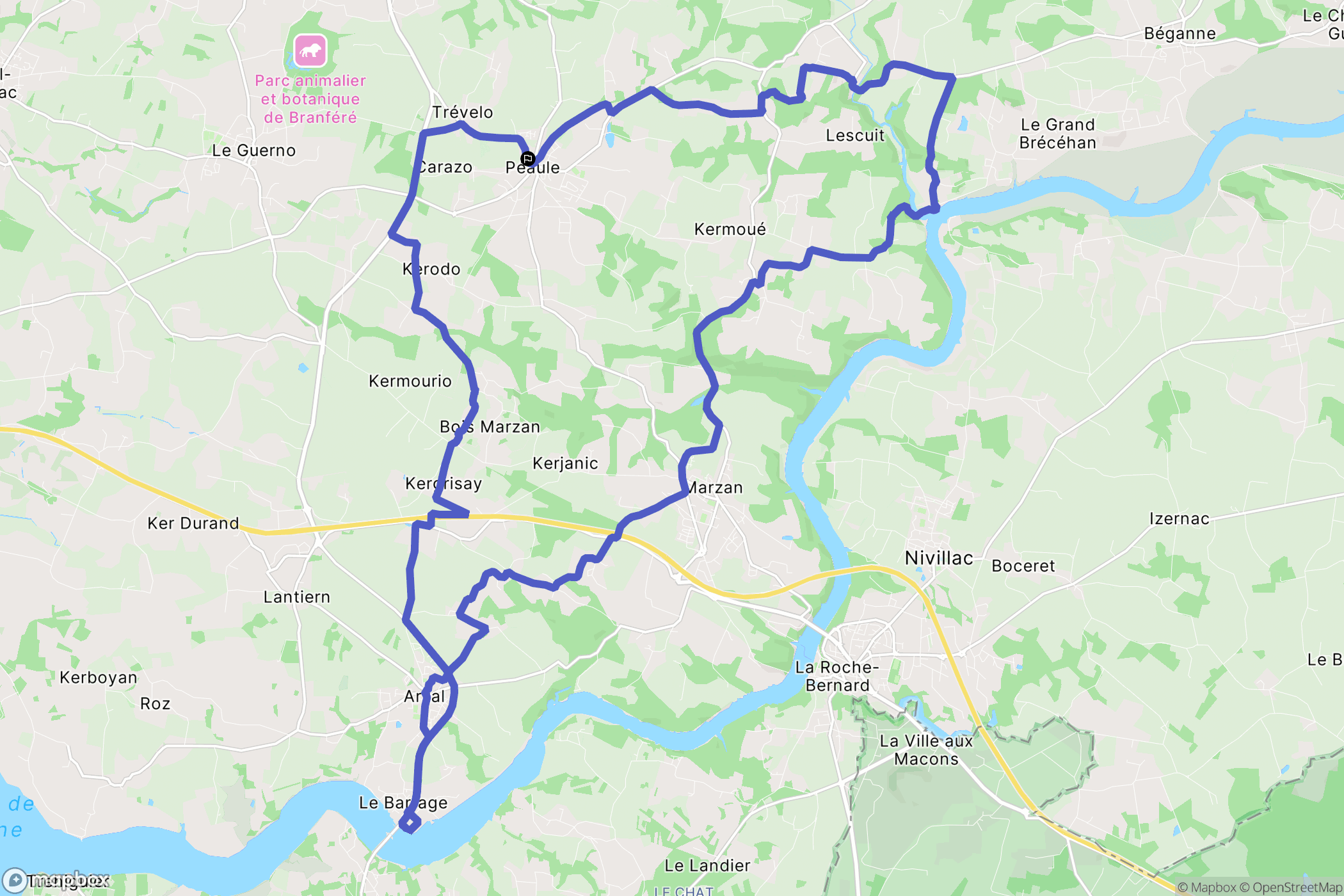 Péaule : carte du parcours de randonnée - France