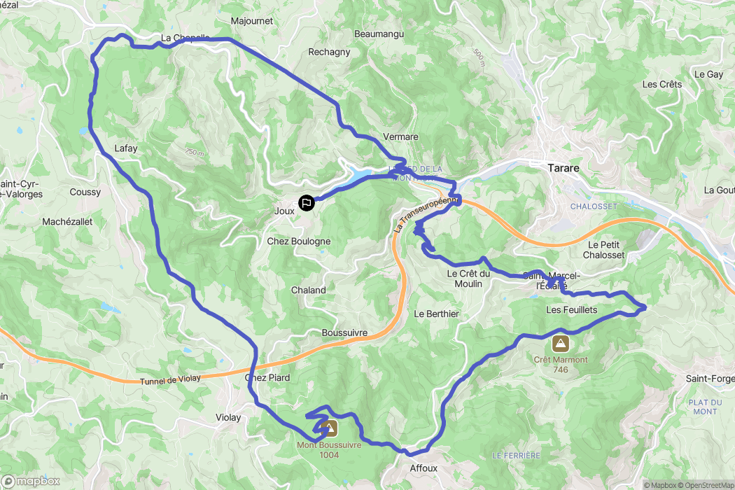 Joux : carte du parcours de randonnée - France