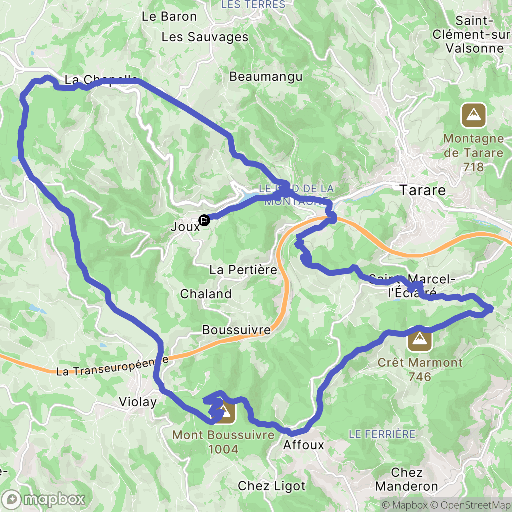 Joux : carte du parcours de randonnée - France
