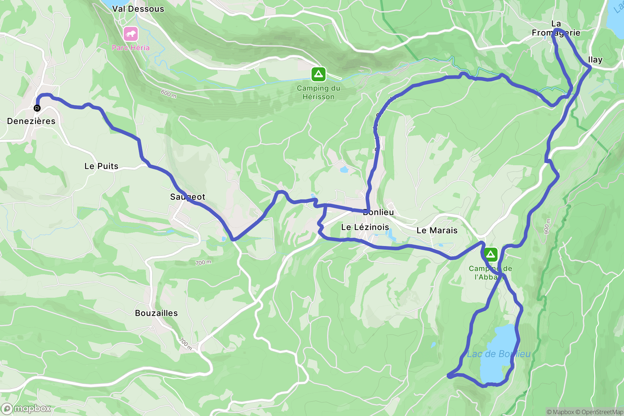 Denezières : carte du parcours de randonnée - France
