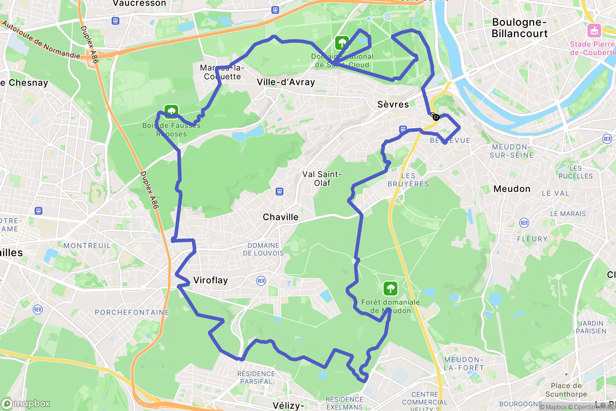 Sèvres : carte du parcours de randonnée - France