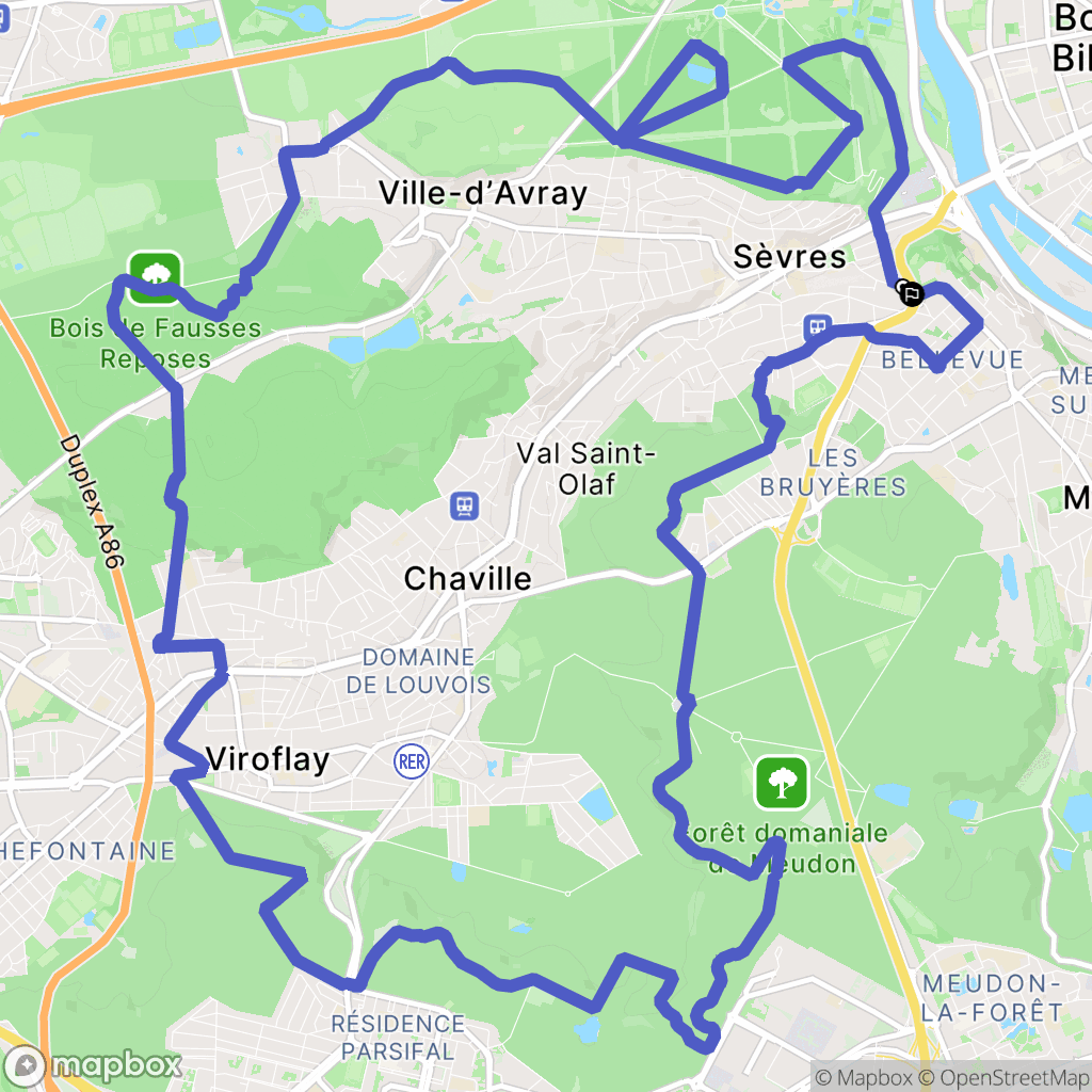 Sèvres : carte du parcours de randonnée - France