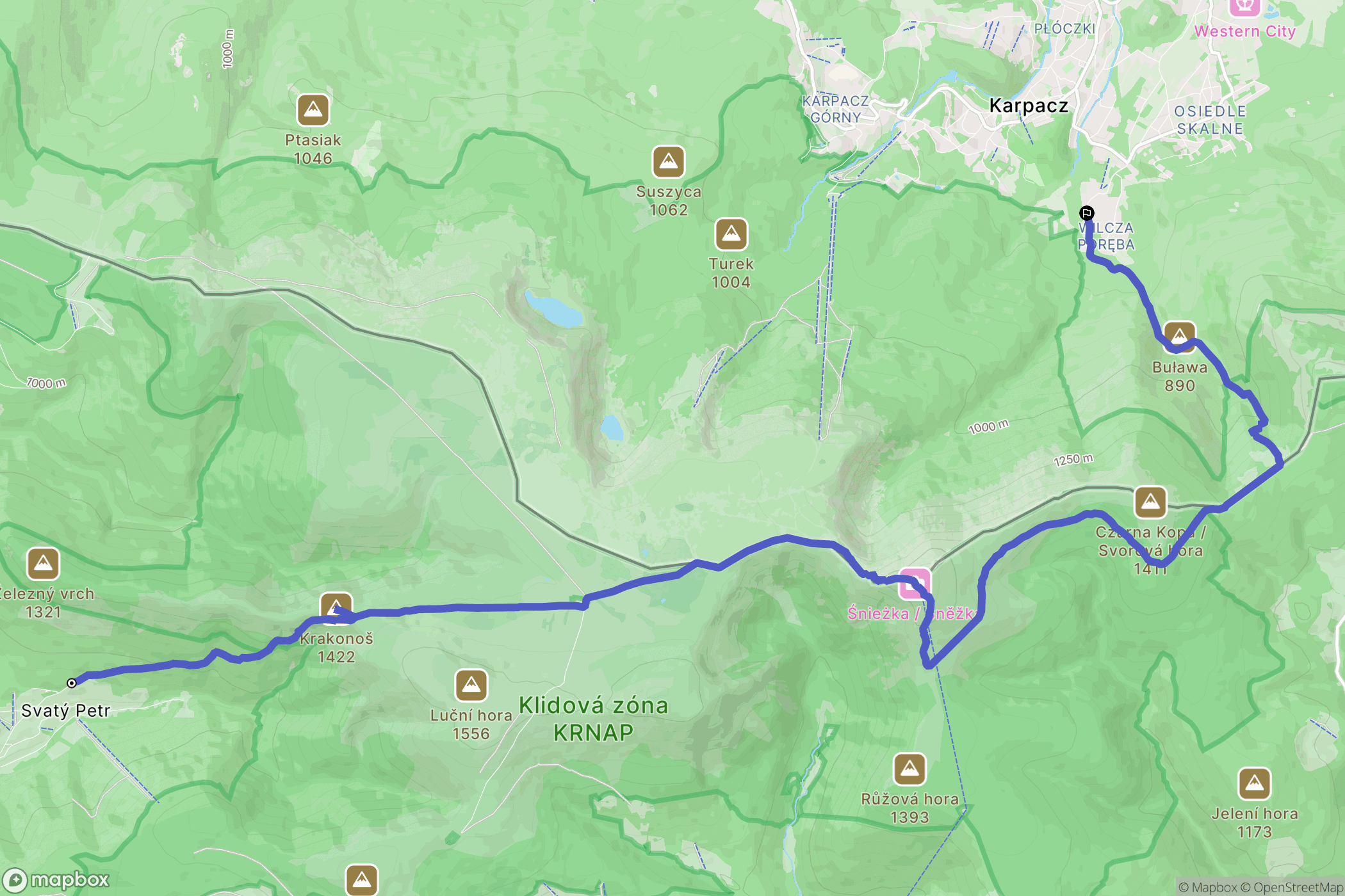 Špindlerův Mlýn: mapa trasy - Czechia