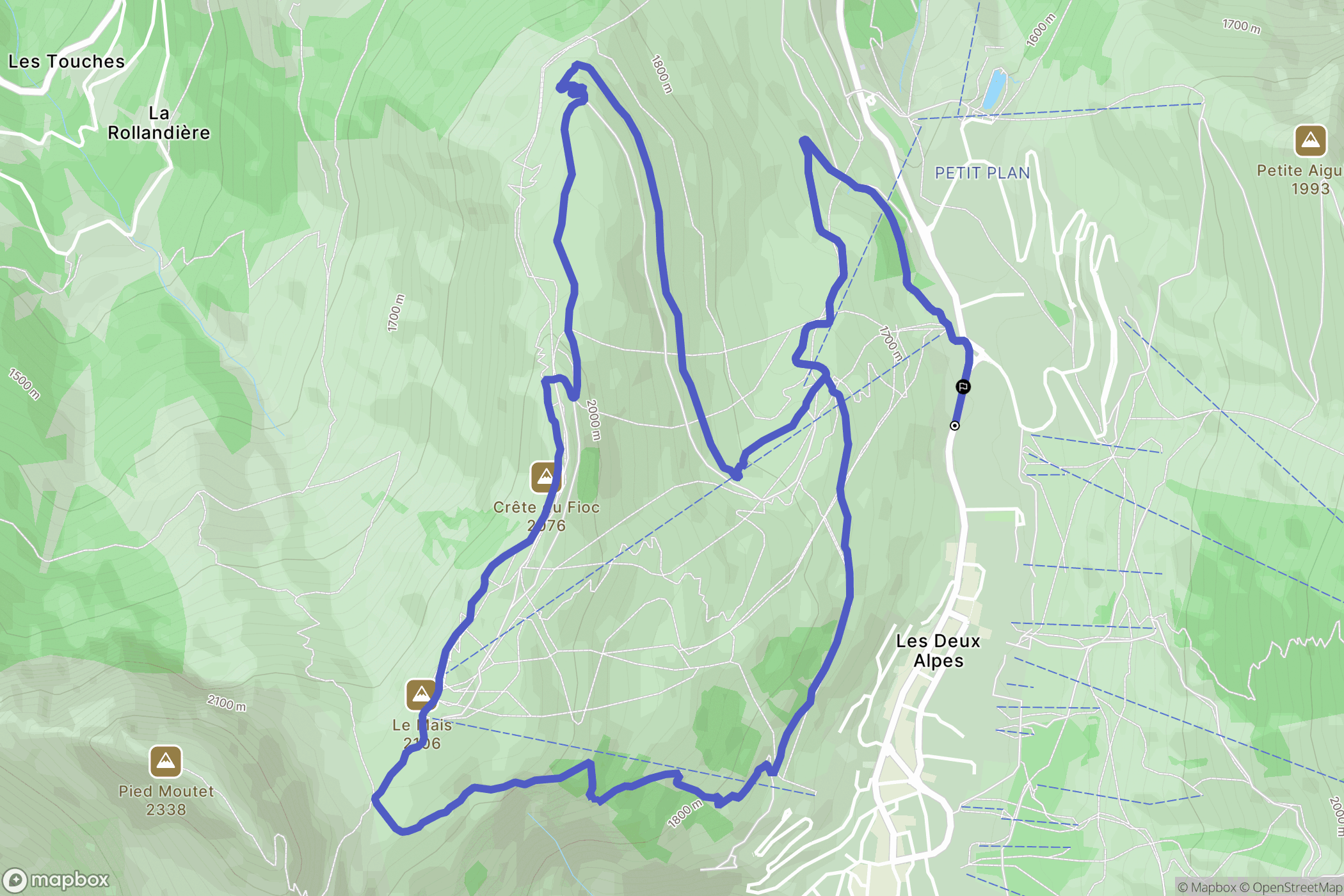 Les Deux Alpes : carte du parcours de randonnée - France