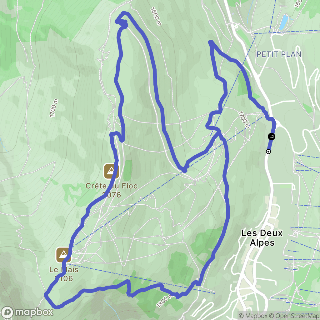 Les Deux Alpes : carte du parcours de randonnée - France