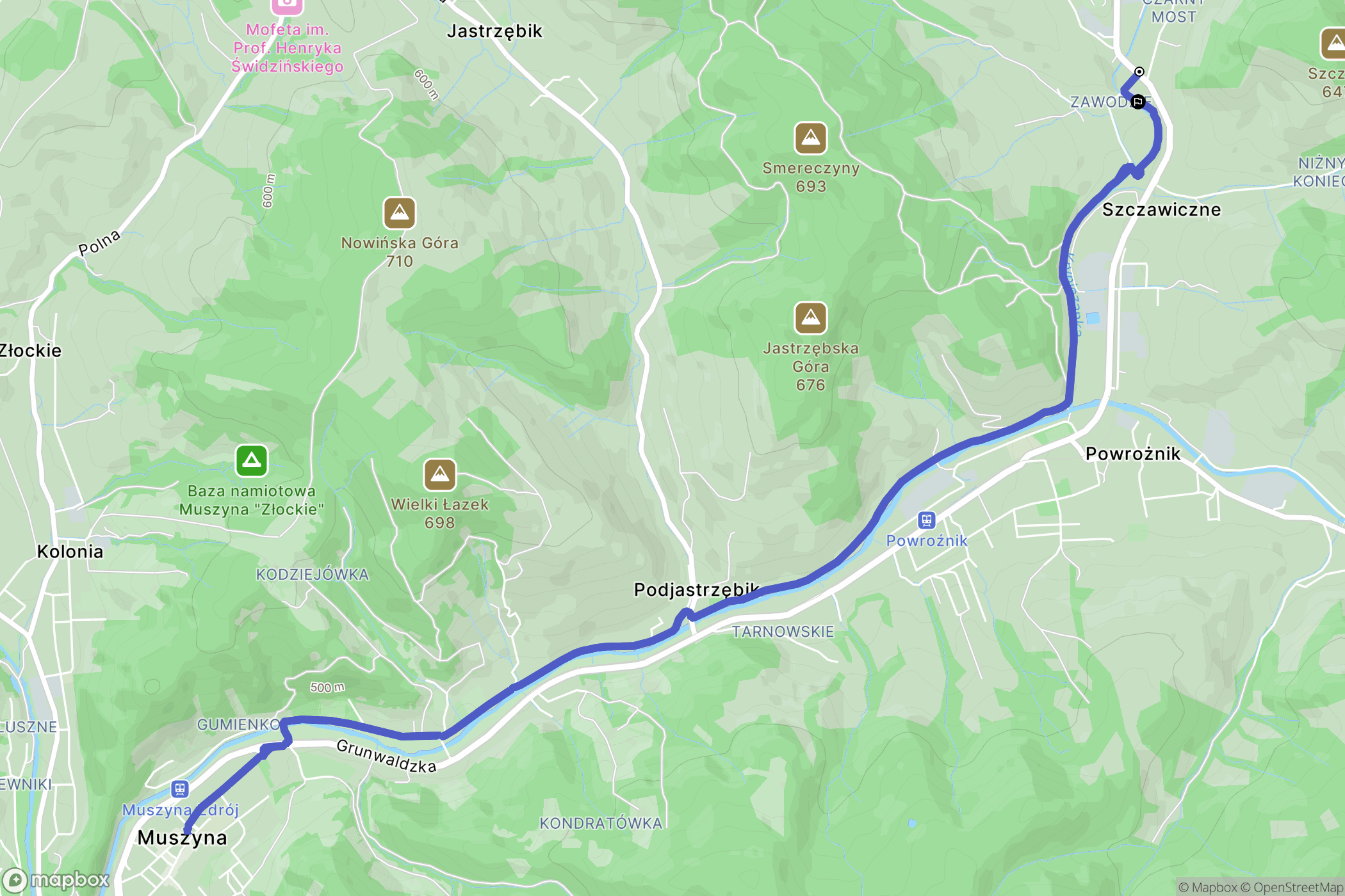Krynica-Zdrój: mapa trasy - Poland