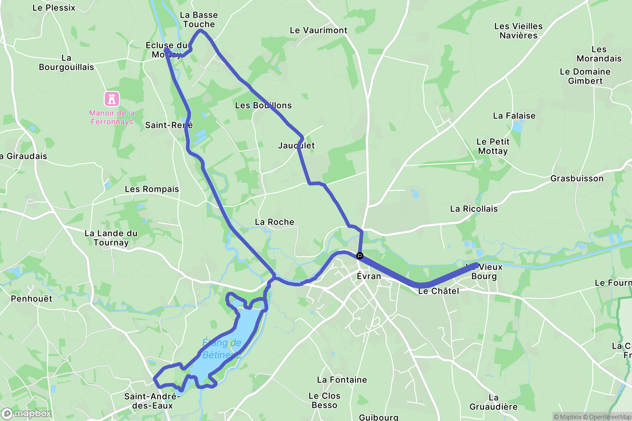 Évran : carte du parcours de randonnée - France