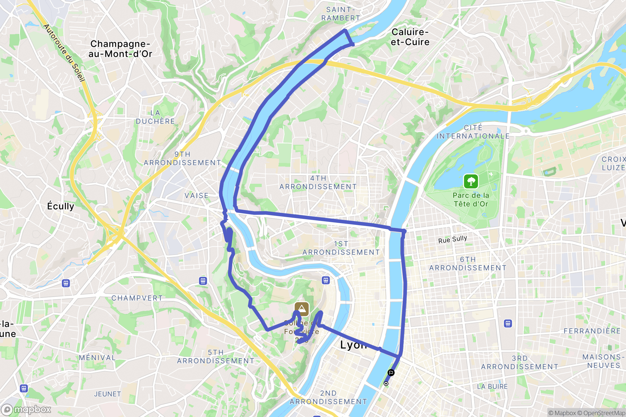 Lyon : carte du parcours de randonnée - France