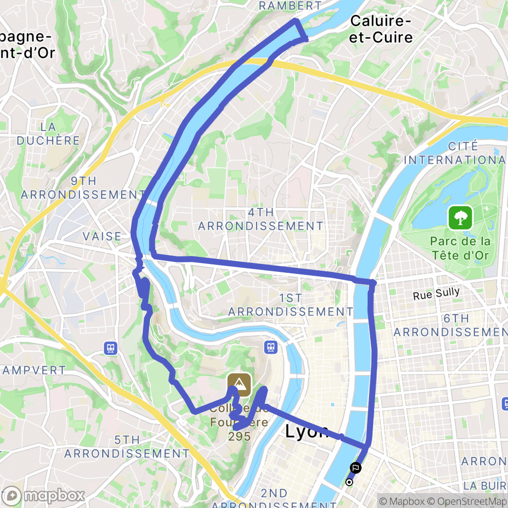 Lyon : carte du parcours de randonnée - France