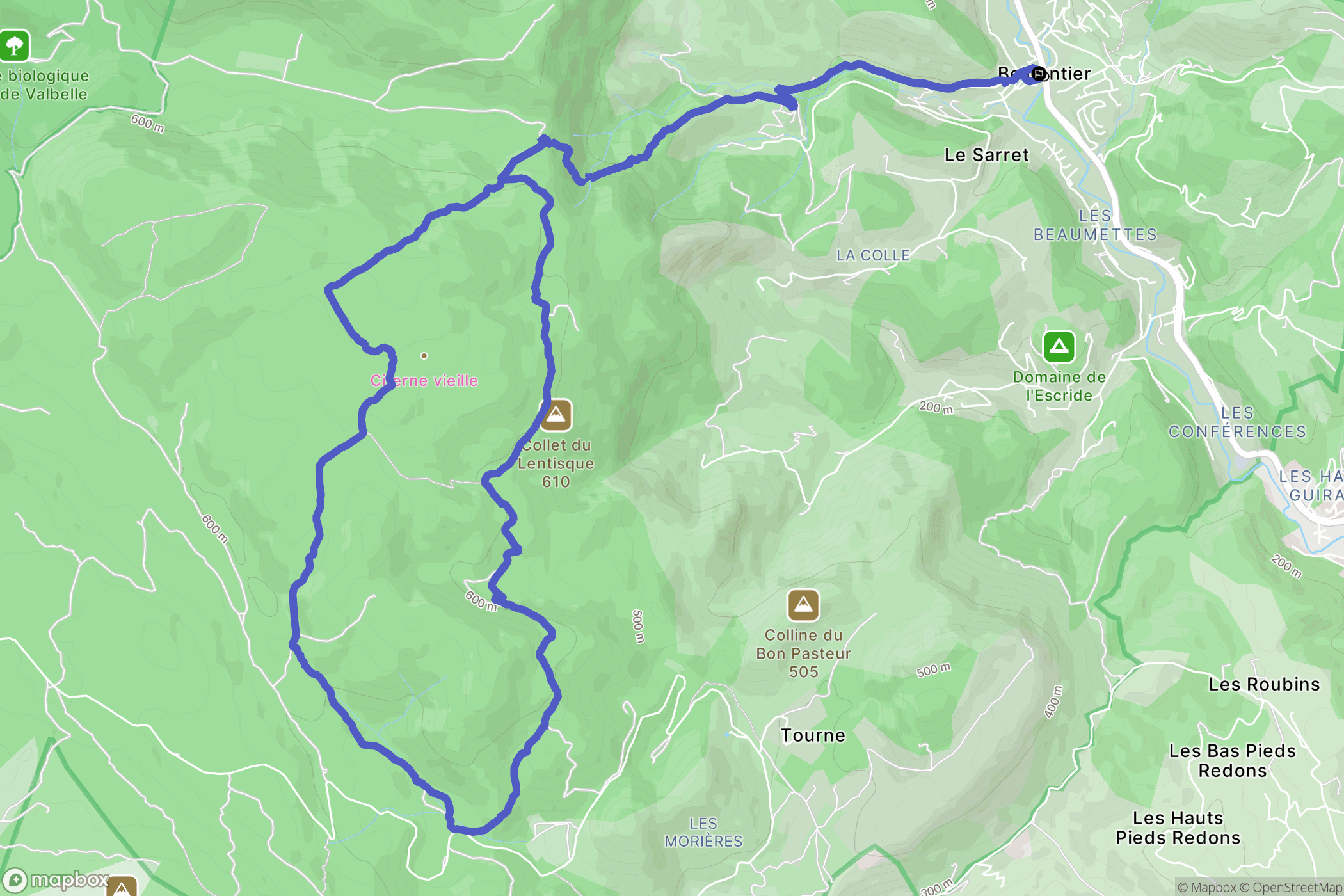 Belgentier : carte du parcours de randonnée - France
