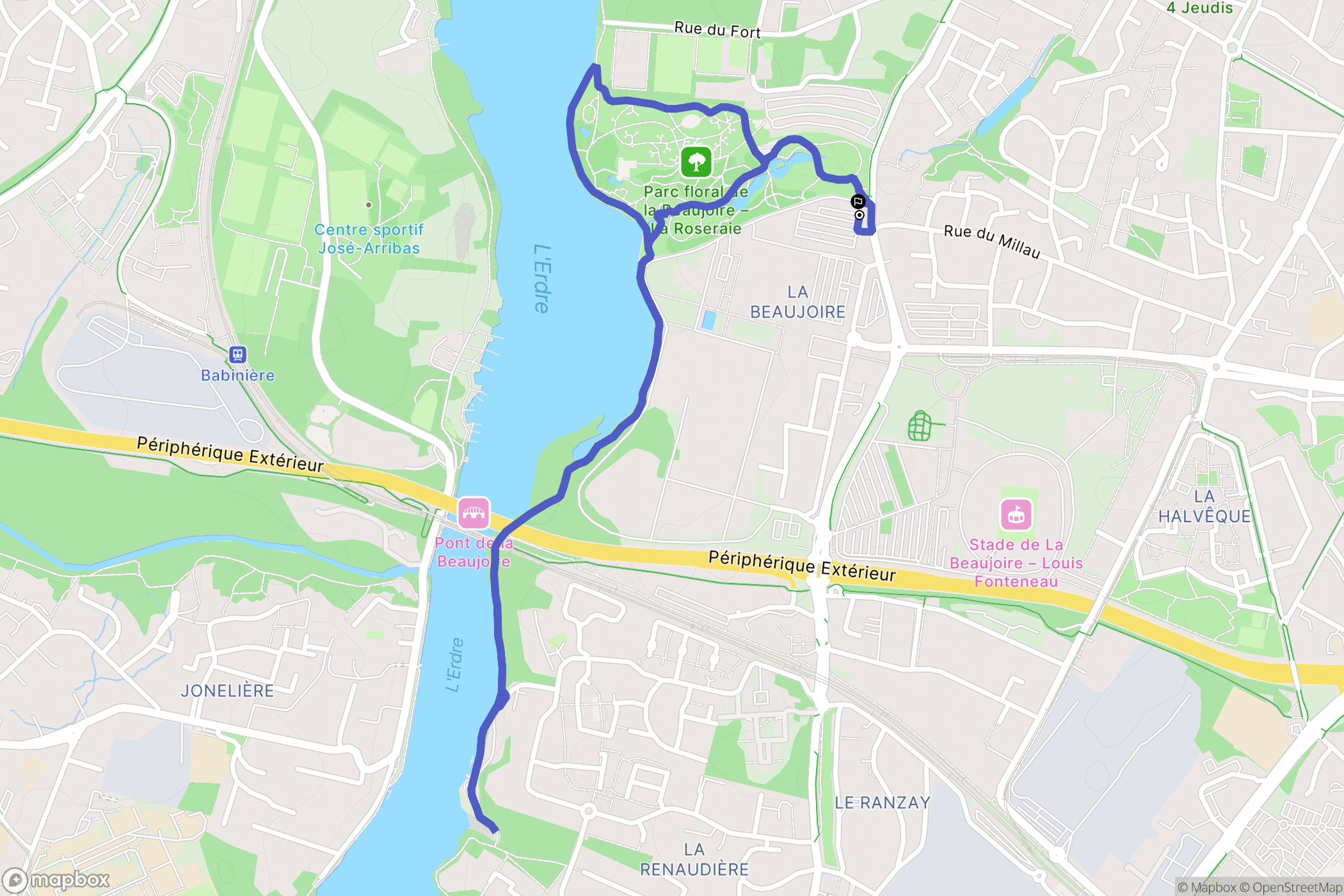 Nantes : carte du parcours de randonnée - France