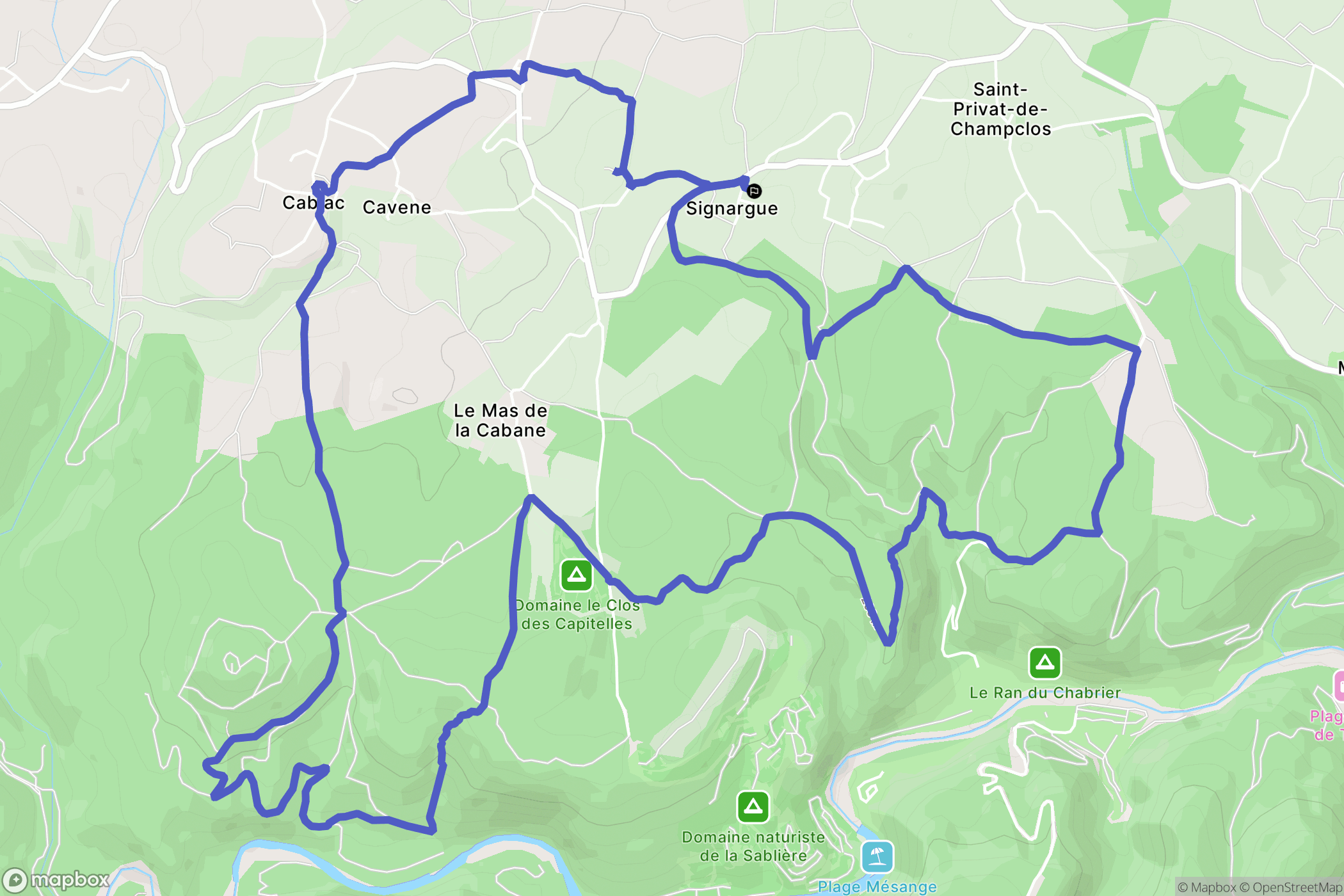 Saint-Privat-de-Champclos : carte du parcours de randonnée - France