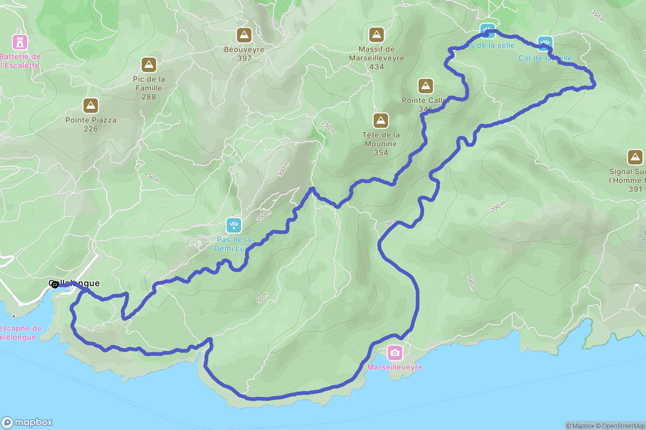 Marseille : carte du parcours de randonnée - France