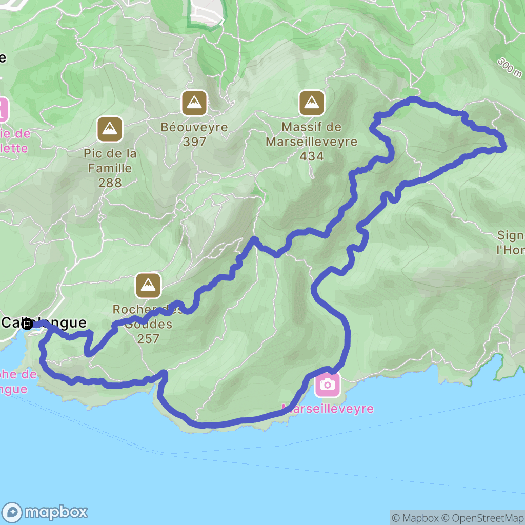 Marseille : carte du parcours de randonnée - France
