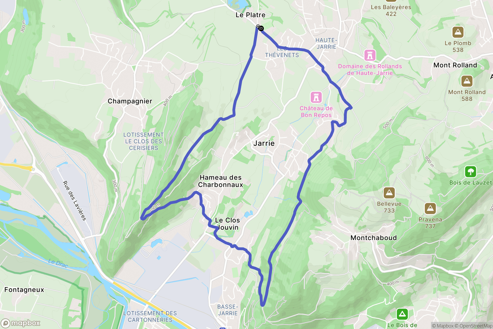 Jarrie : carte du parcours de randonnée - France