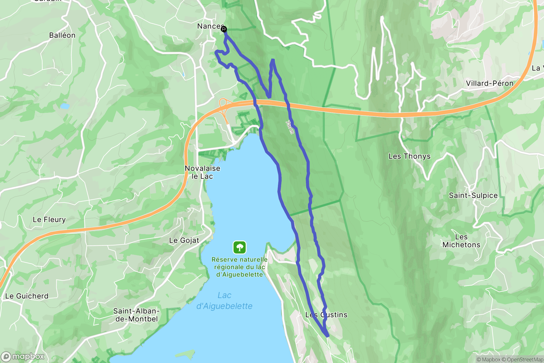 Nances : carte du parcours de randonnée - France
