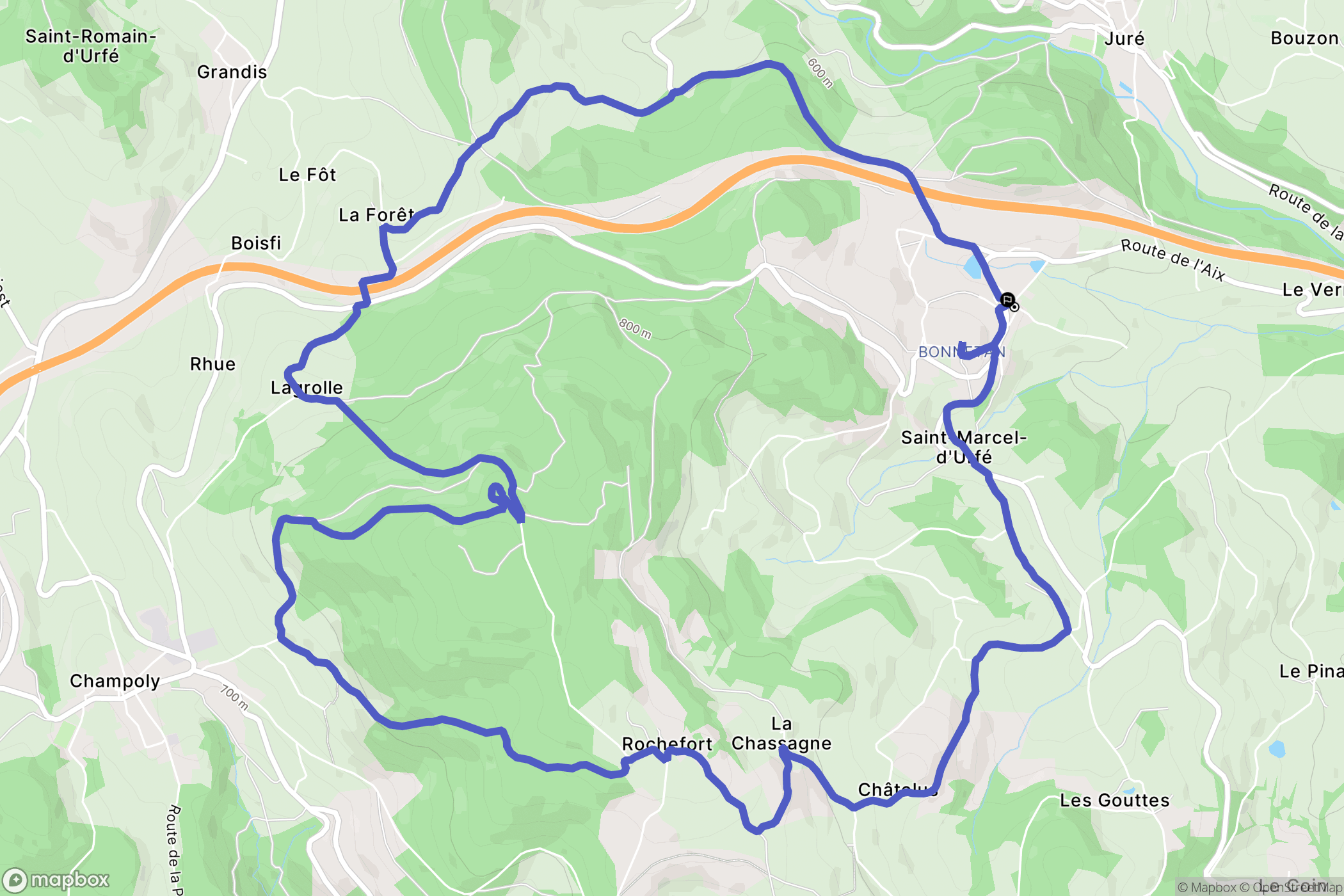 Saint-Marcel-d'Urfé : carte du parcours de randonnée - France
