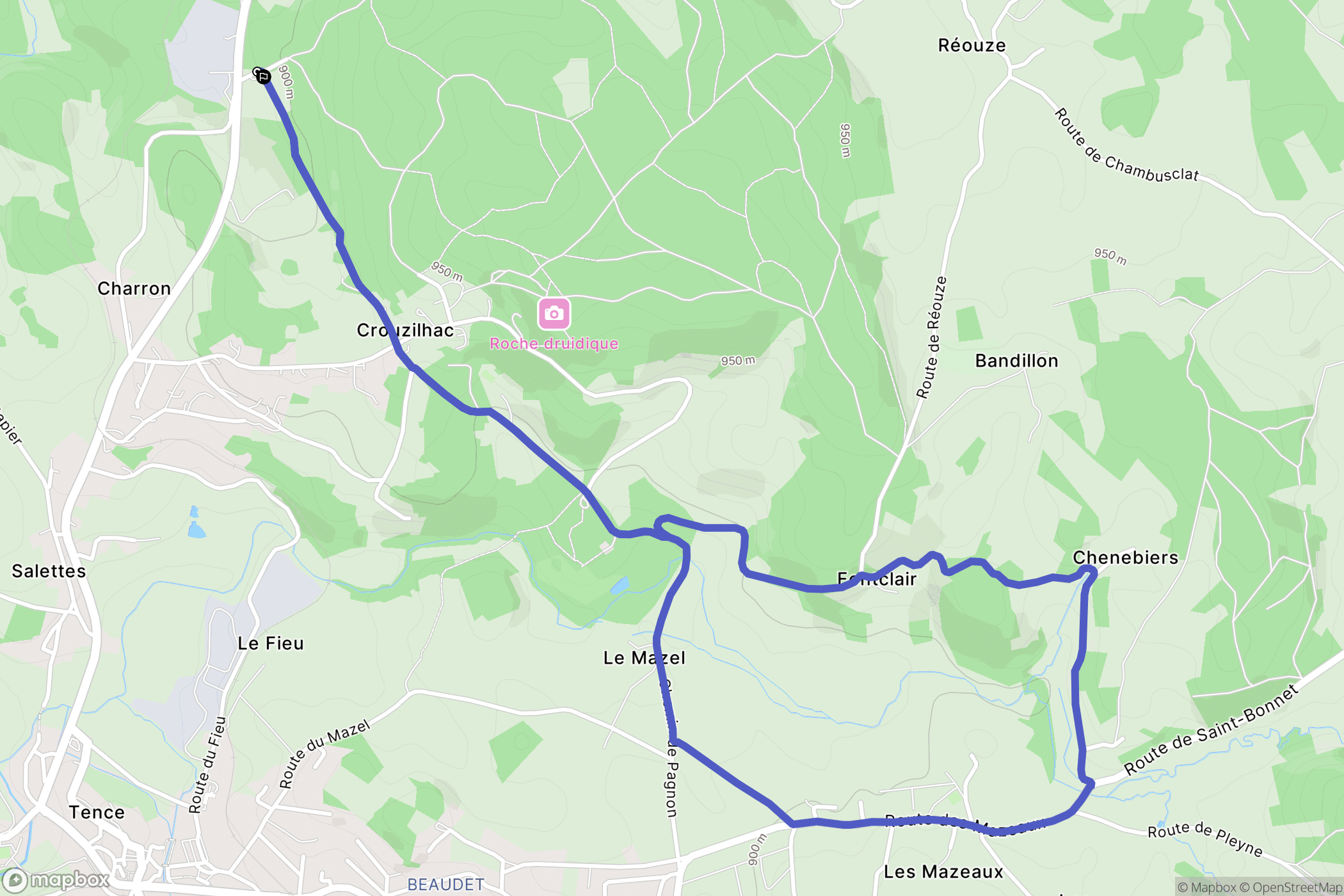 Tence : carte du parcours de randonnée - France