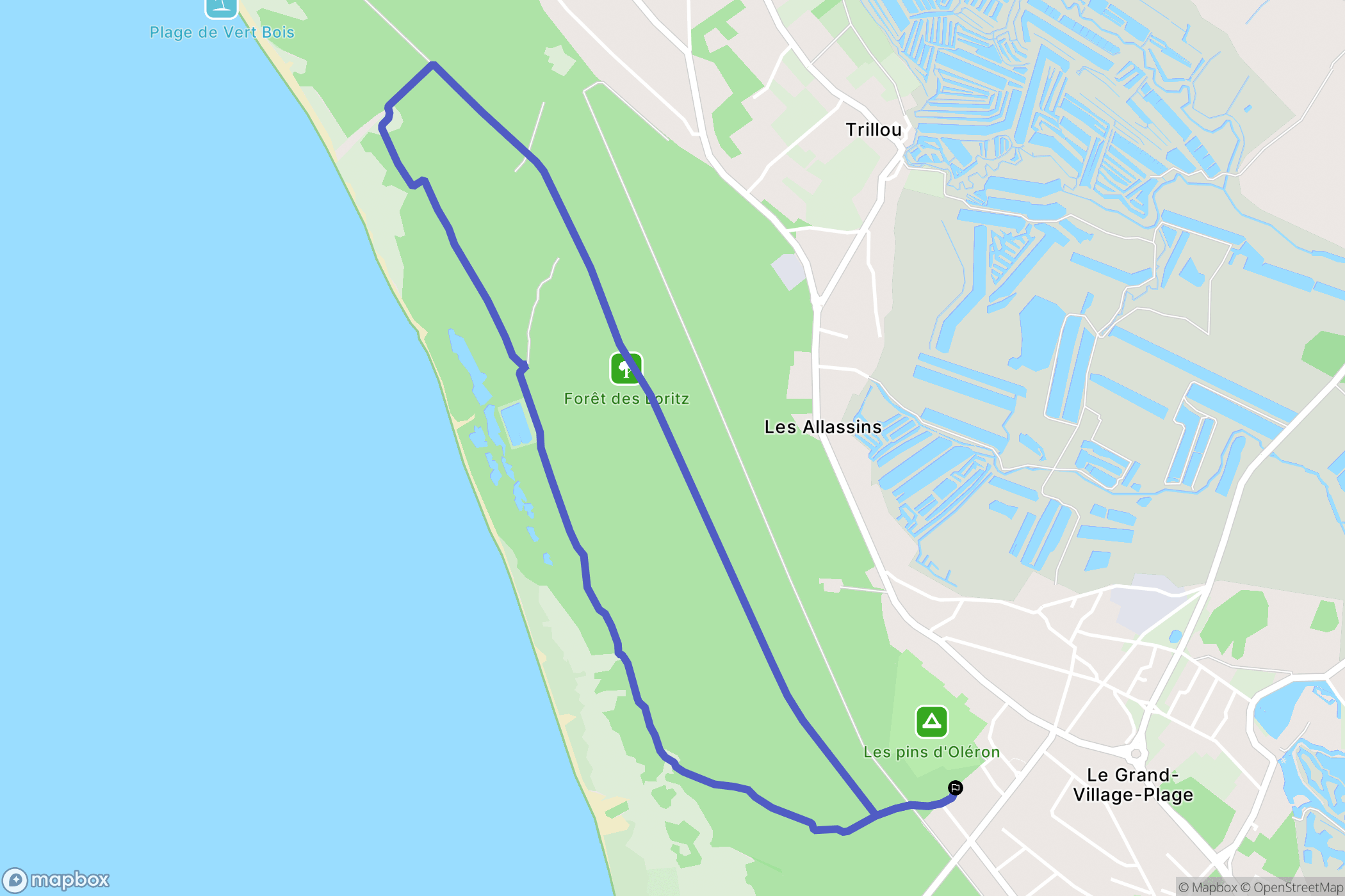 Le Grand-Village-Plage : carte du parcours de randonnée - France
