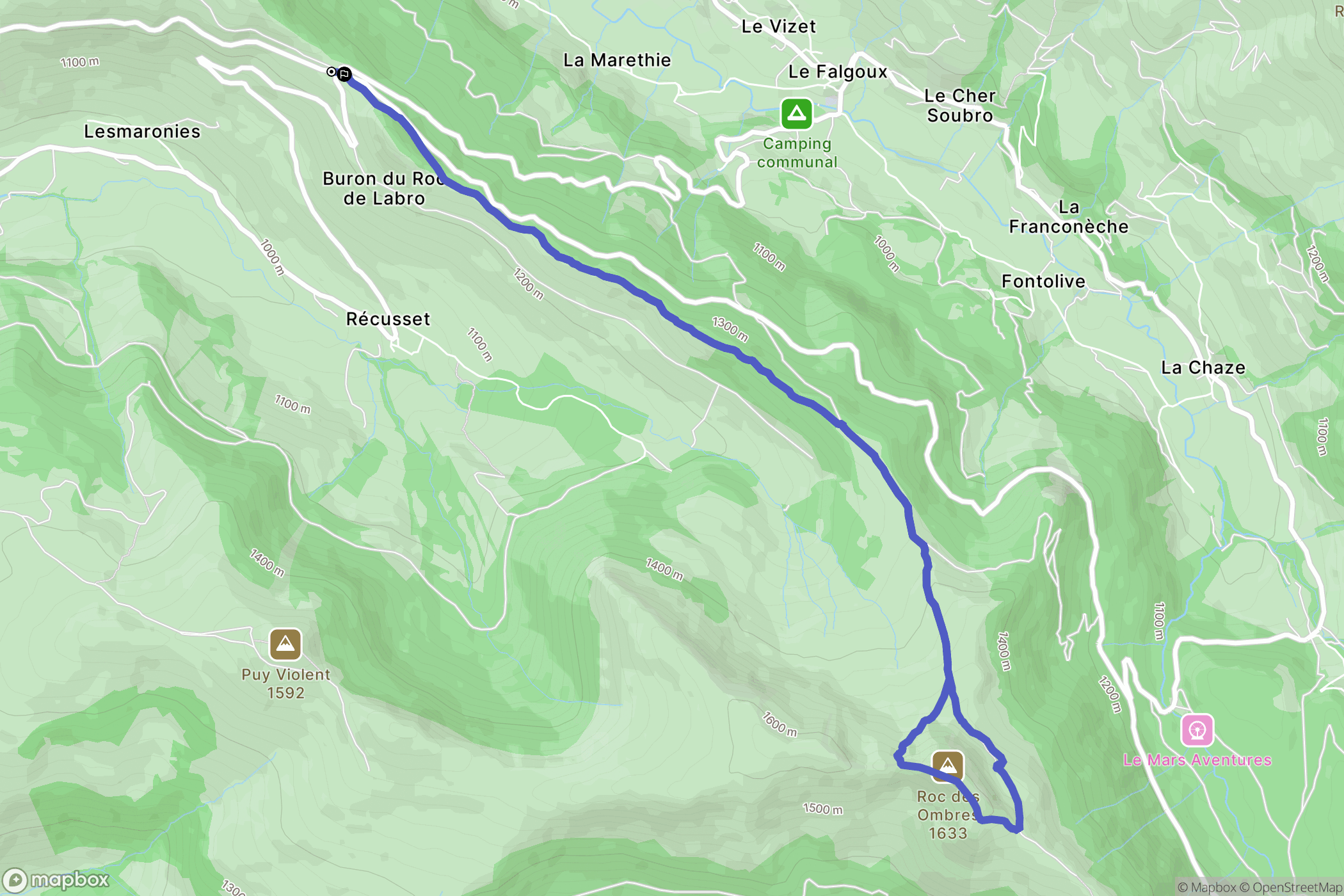 Le Falgoux : carte du parcours de randonnée - France