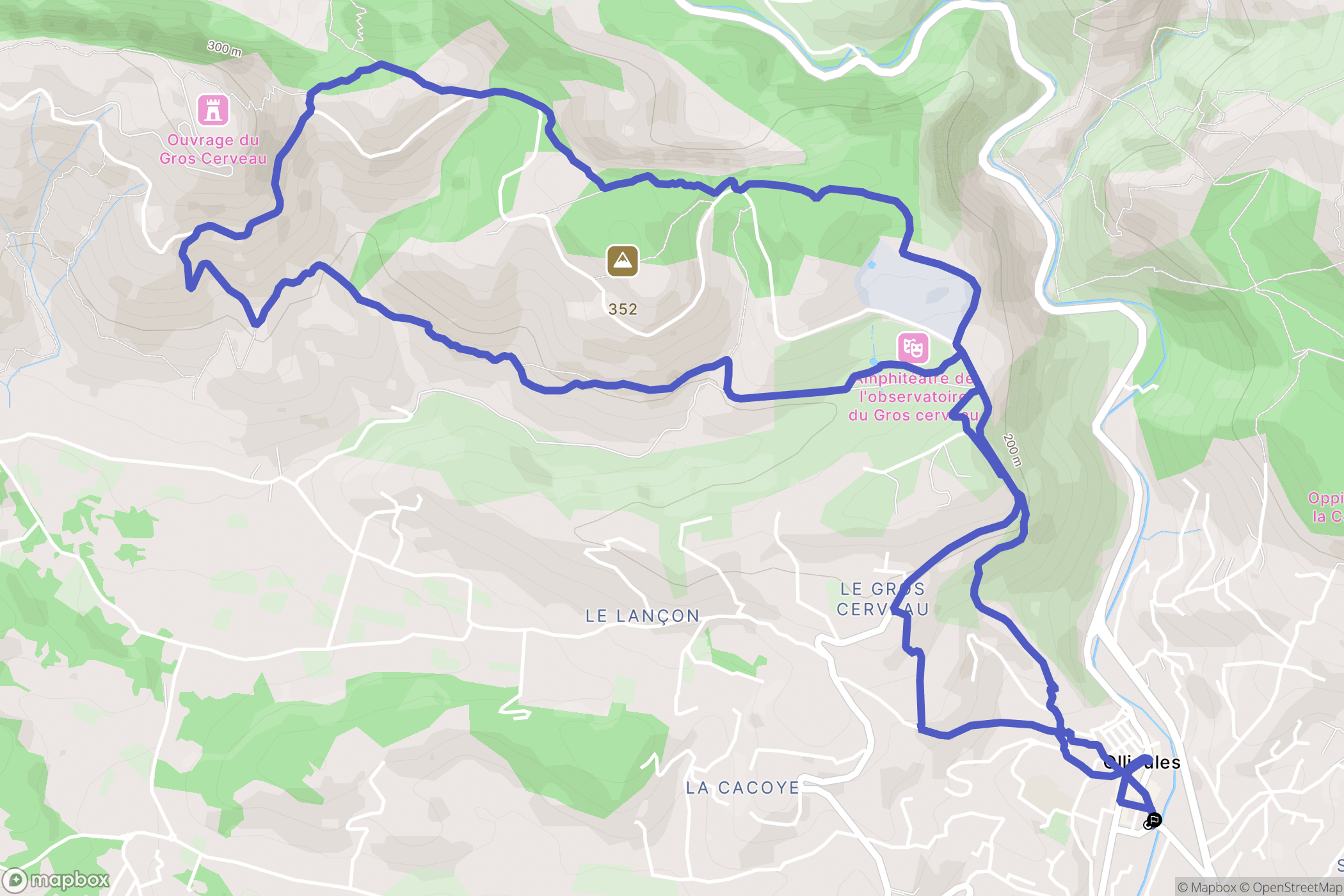 Ollioules : carte du parcours de randonnée - France