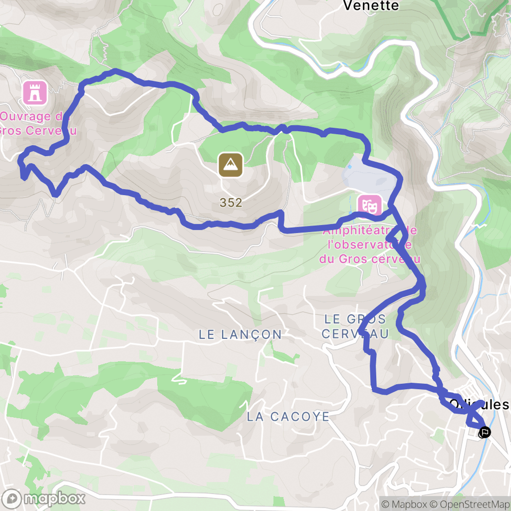 Ollioules : carte du parcours de randonnée - France