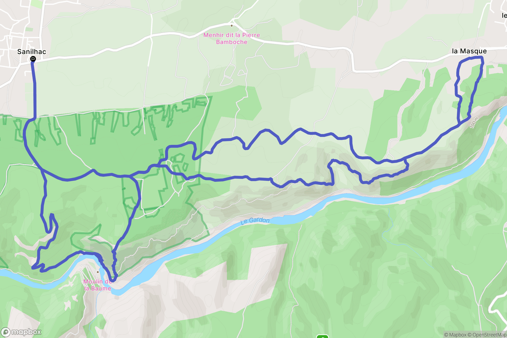 Sanilhac-Sagriès : carte du parcours de randonnée - France