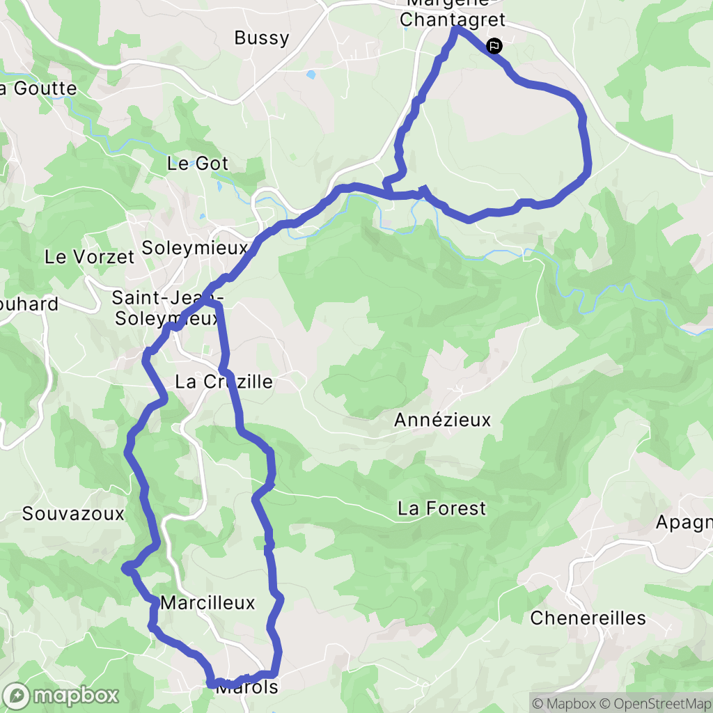 Margerie-Chantagret : carte du parcours de randonnée - France
