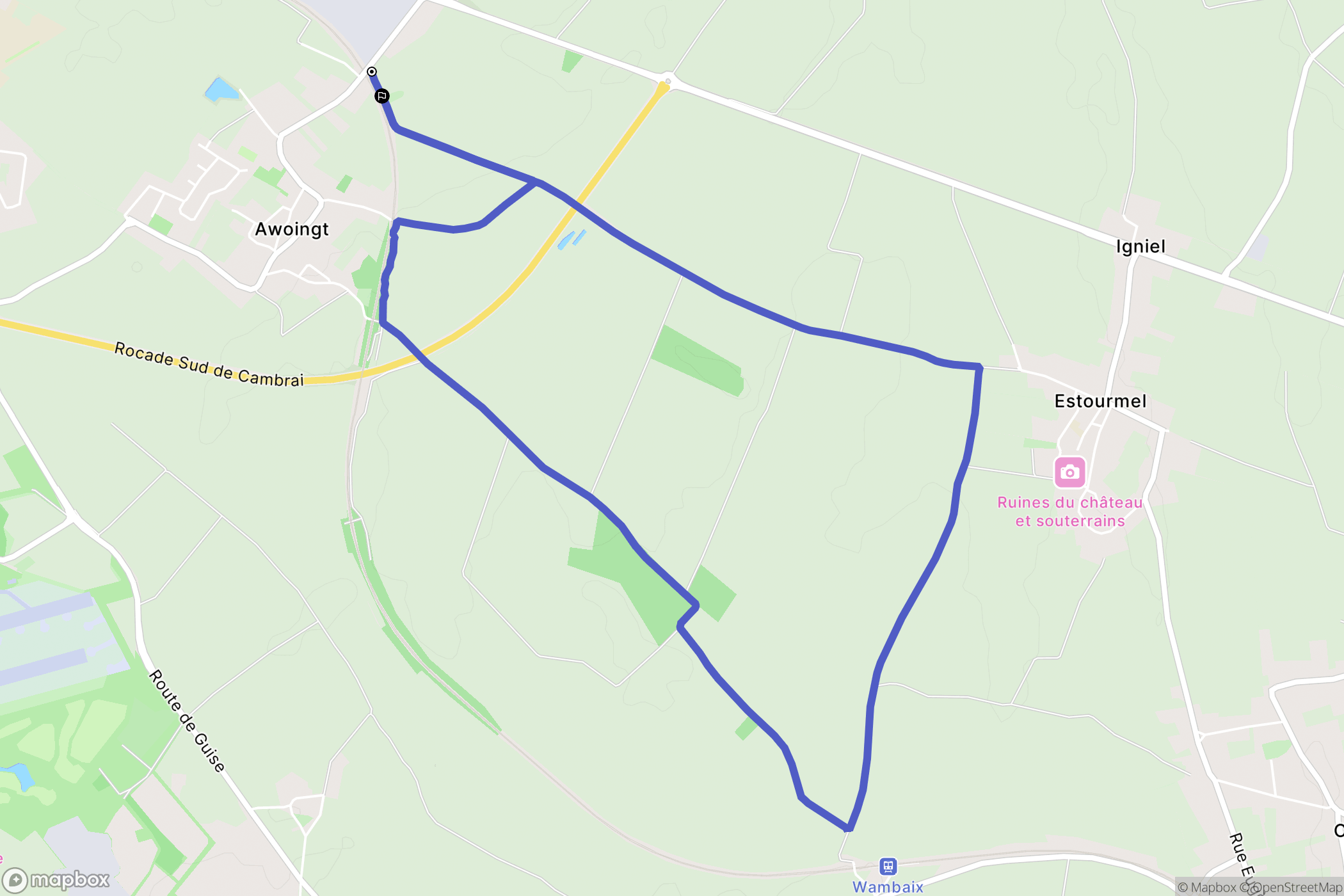 Awoingt : carte du parcours de randonnée - France