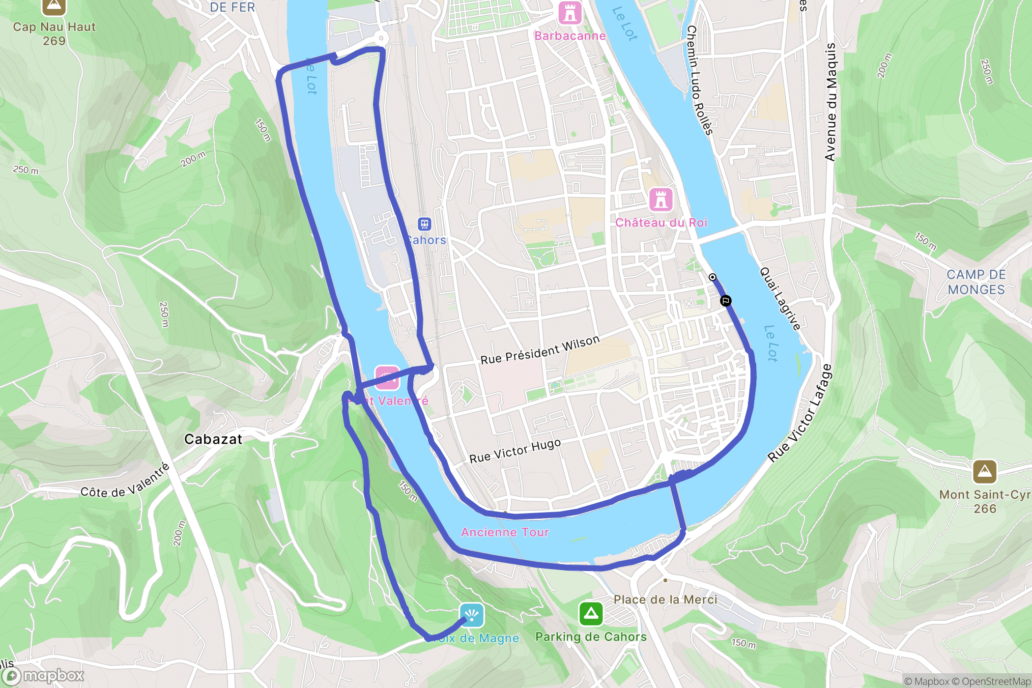 Cahors : carte du parcours de randonnée - France