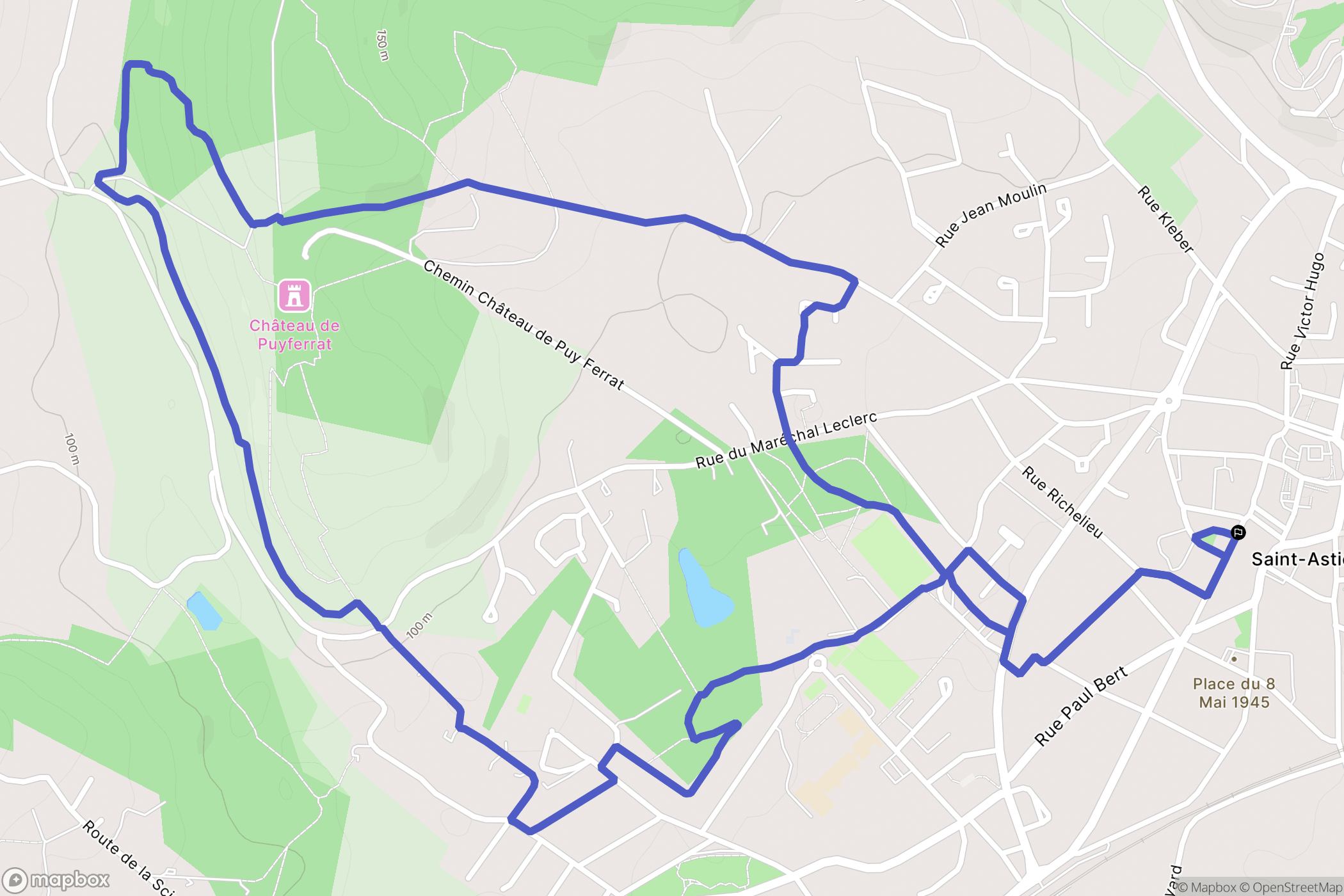 Saint-Astier : carte du parcours de randonnée - France