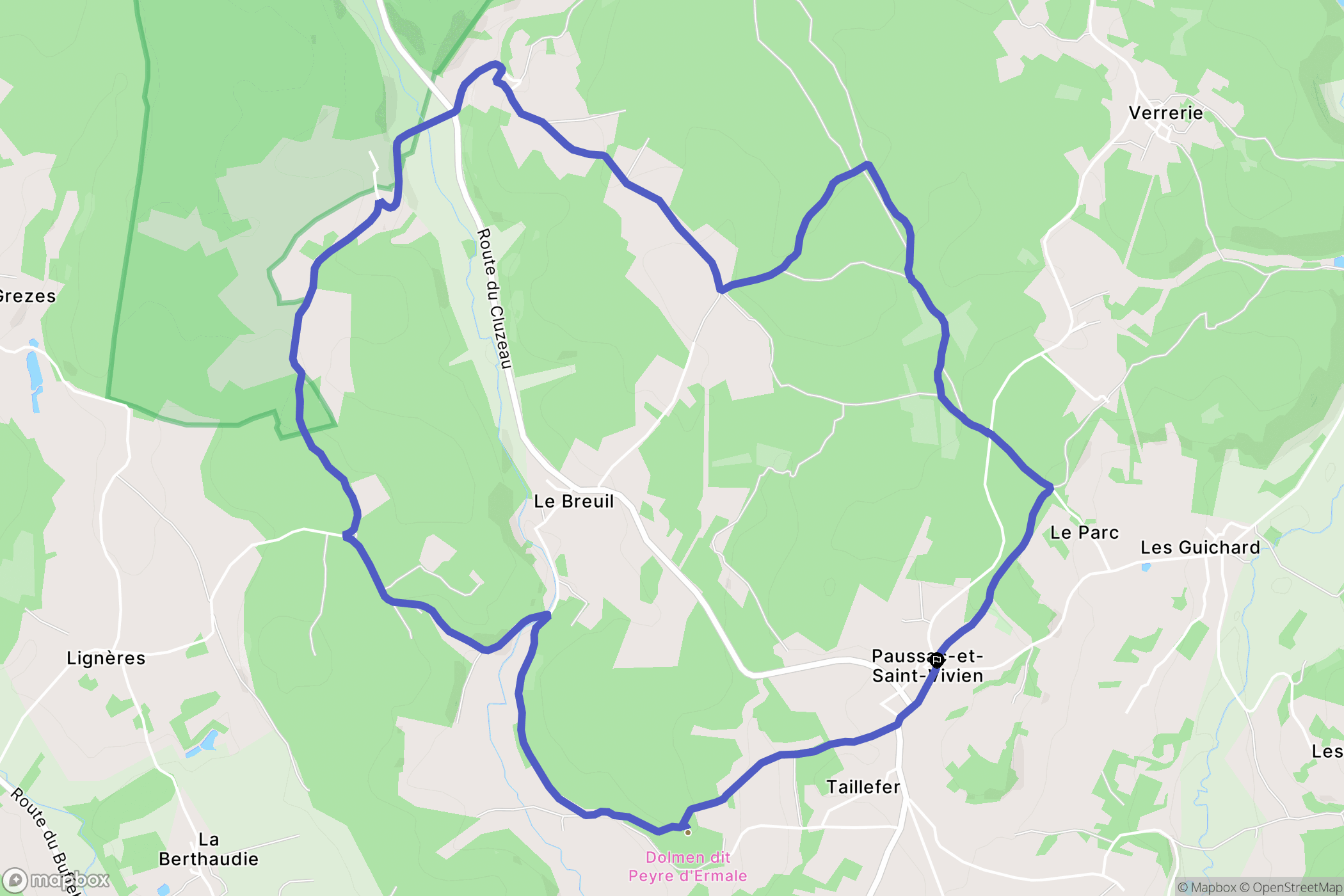 Paussac-et-Saint-Vivien : carte du parcours de randonnée - France