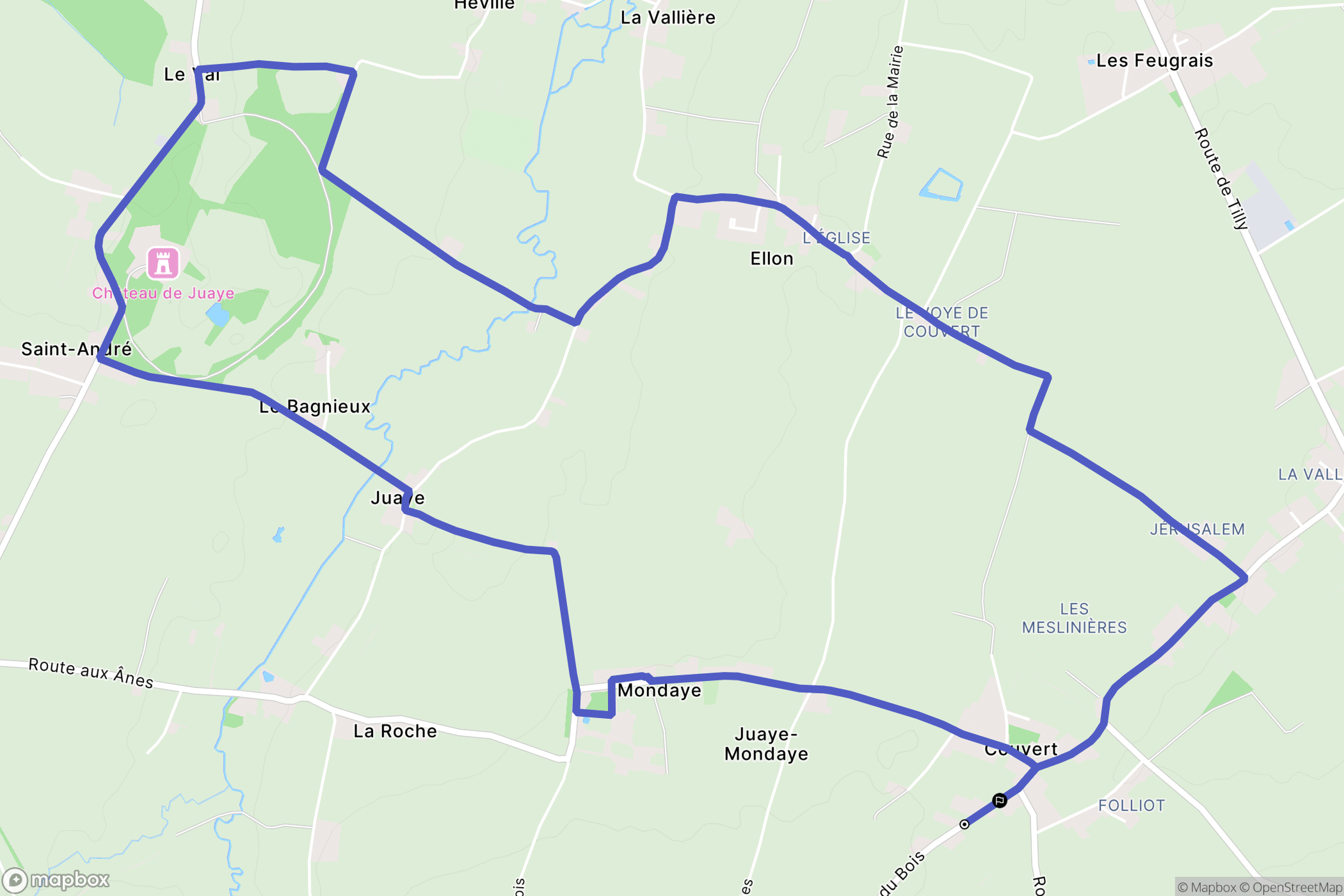 Juaye-Mondaye : carte du parcours de randonnée - France