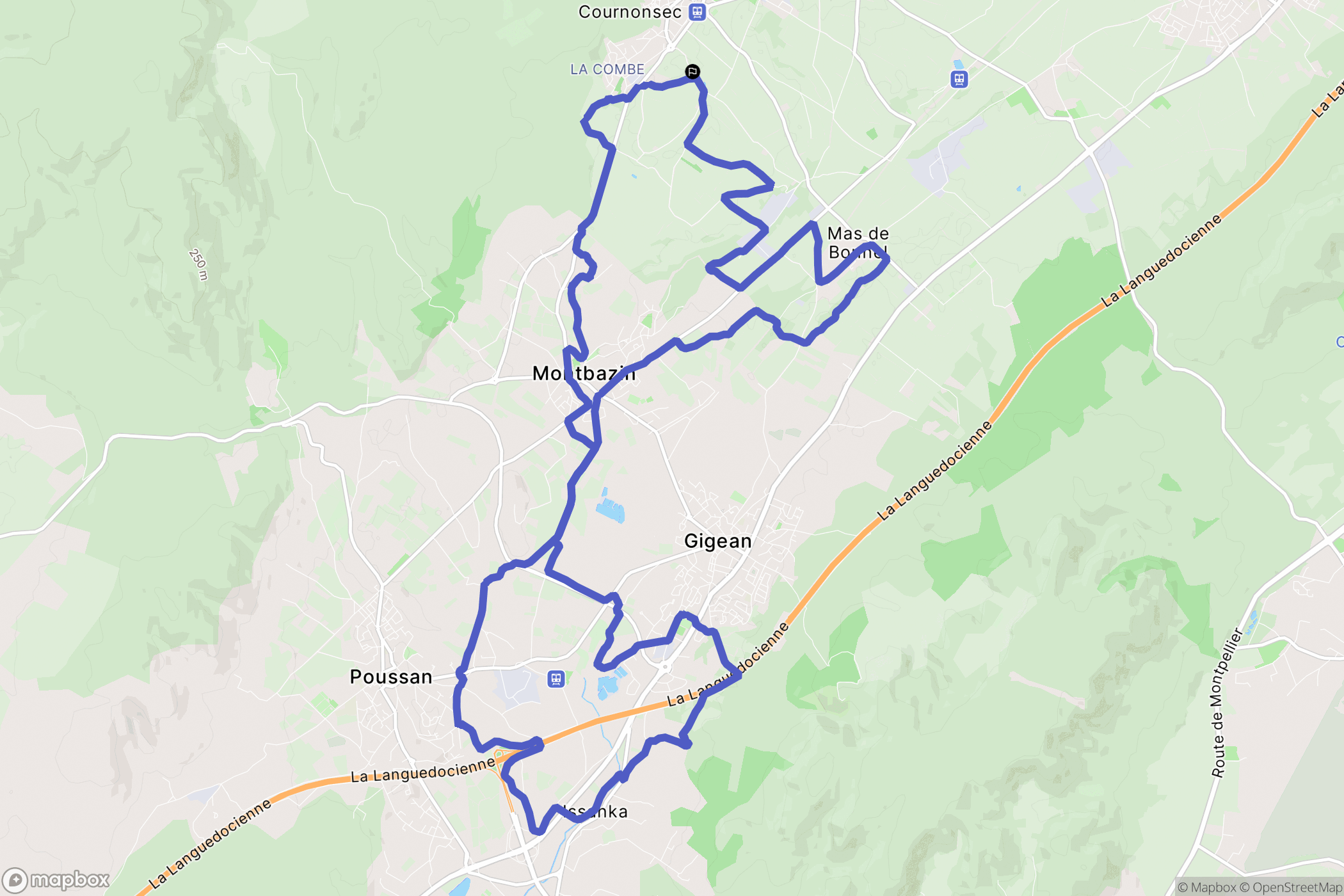 Cournonsec : carte du parcours de randonnée - France