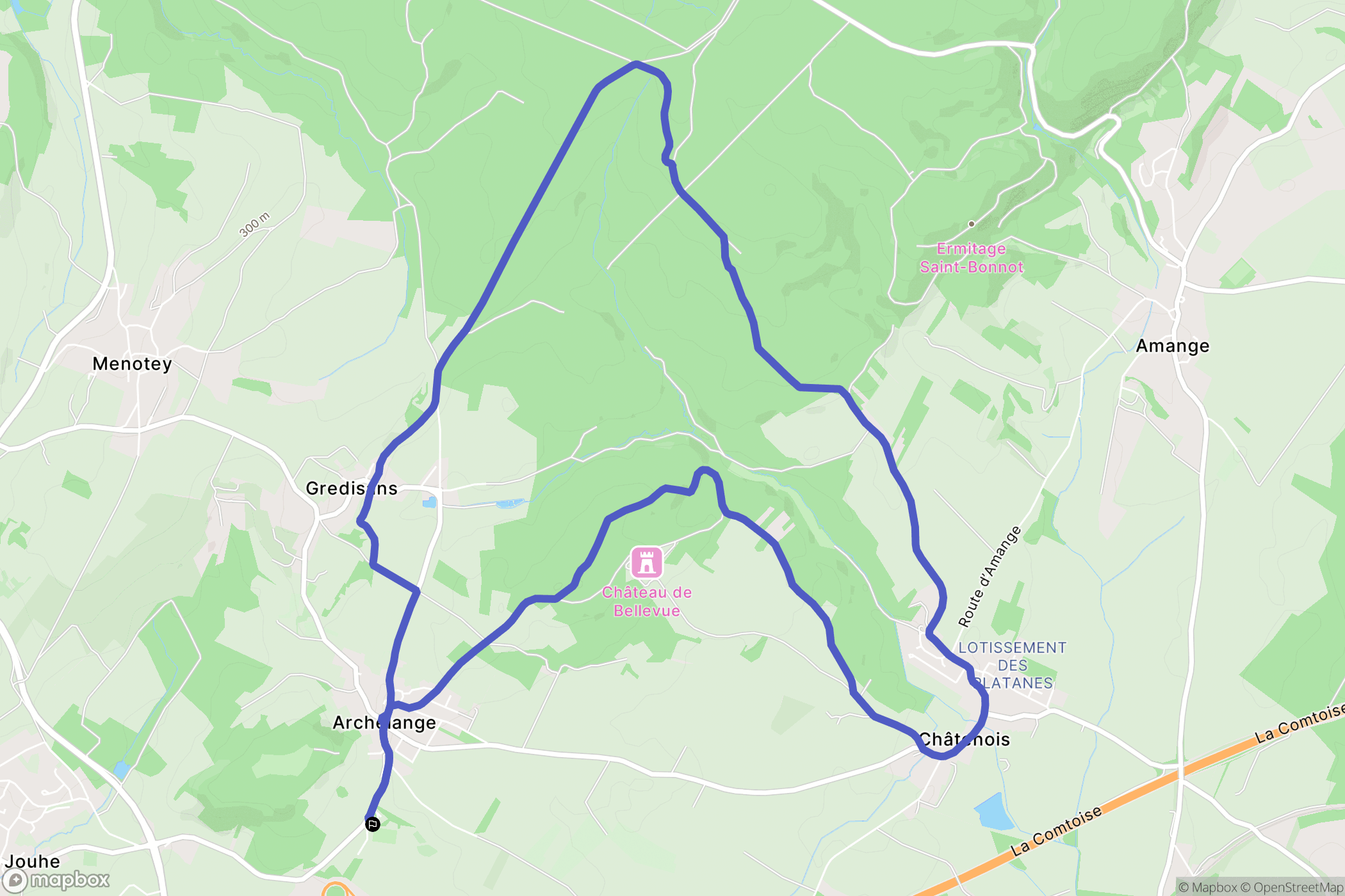 Archelange : carte du parcours de randonnée - France