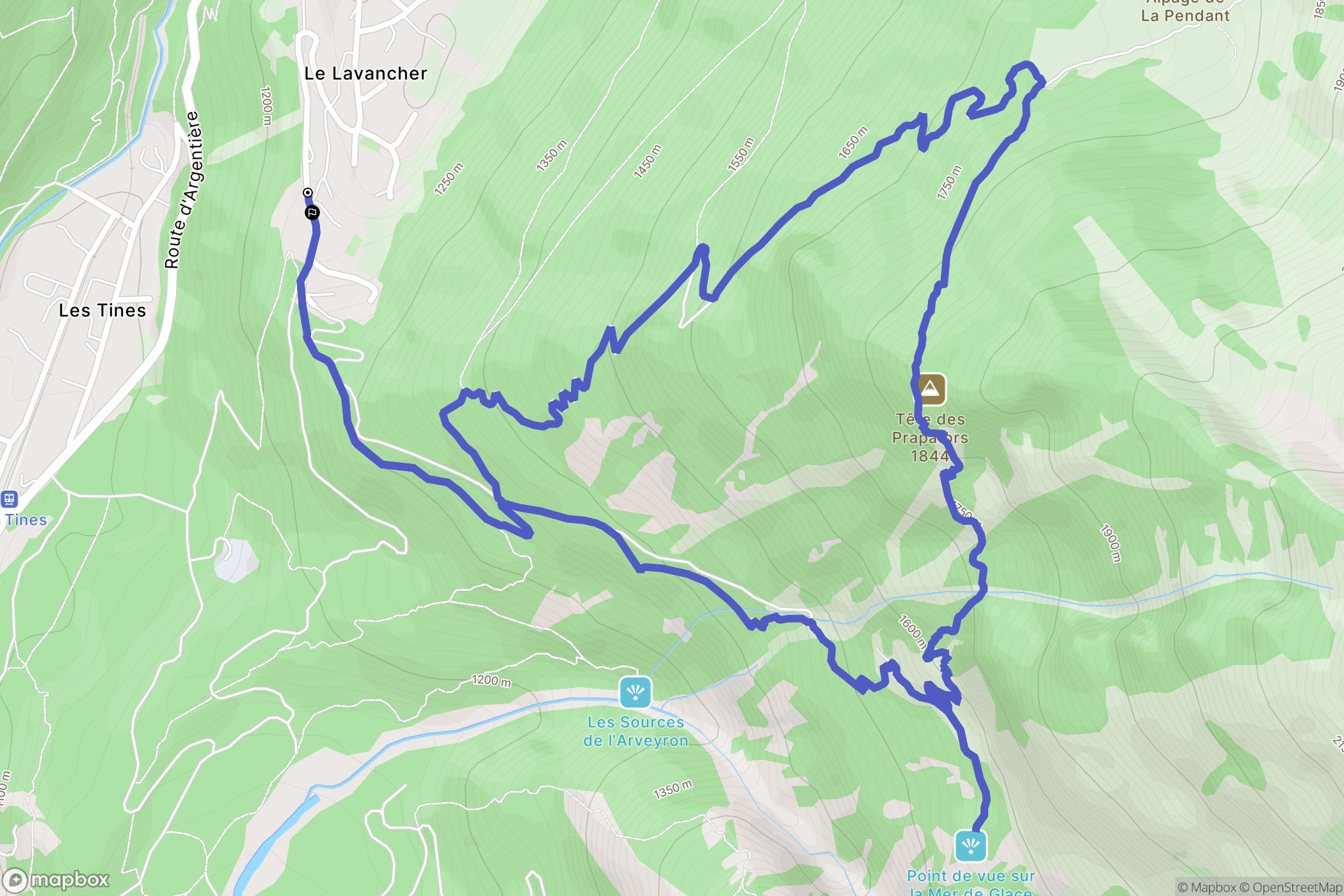 Chamonix-Mont-Blanc : carte du parcours de randonnée - France