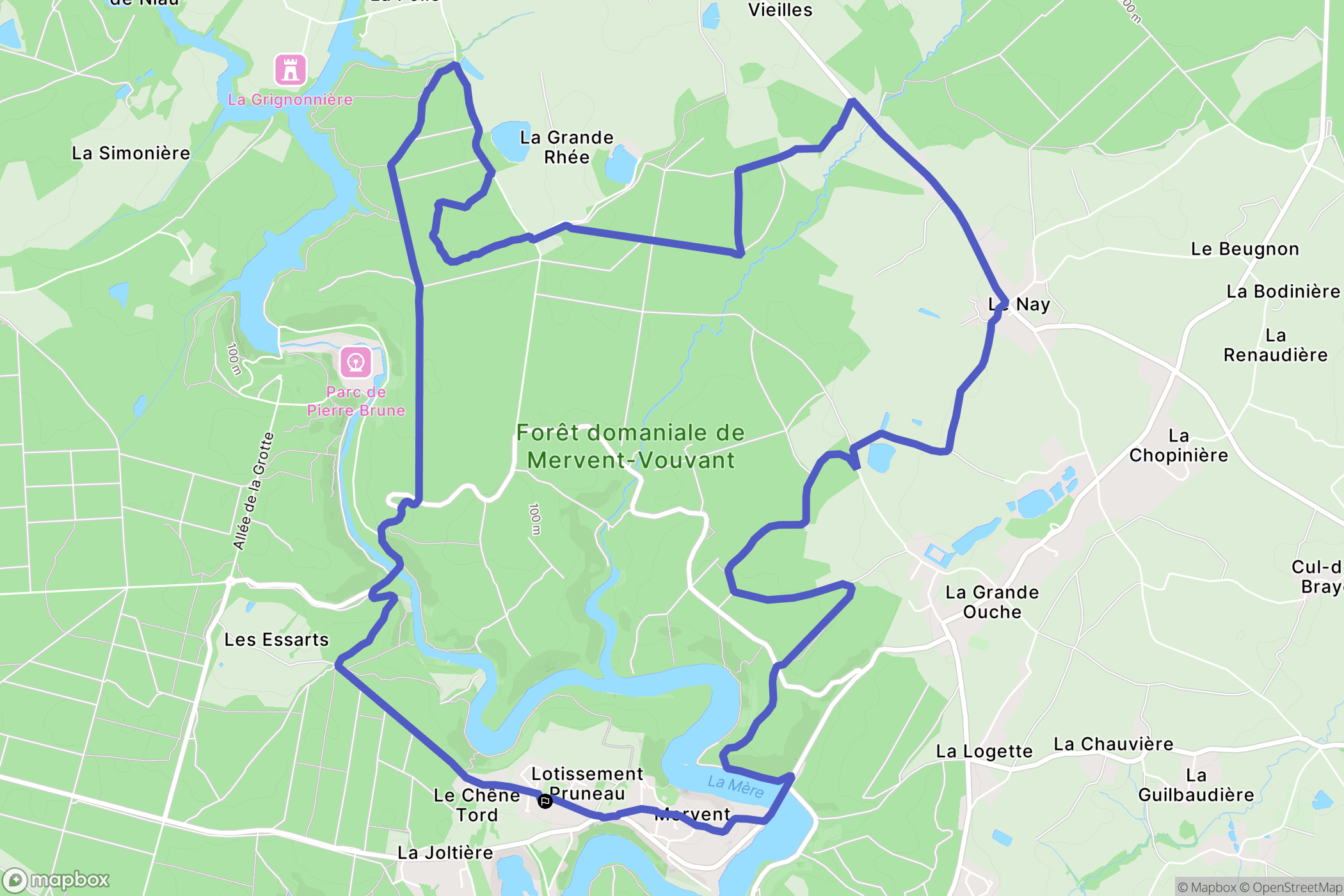 Mervent : carte du parcours de randonnée - France