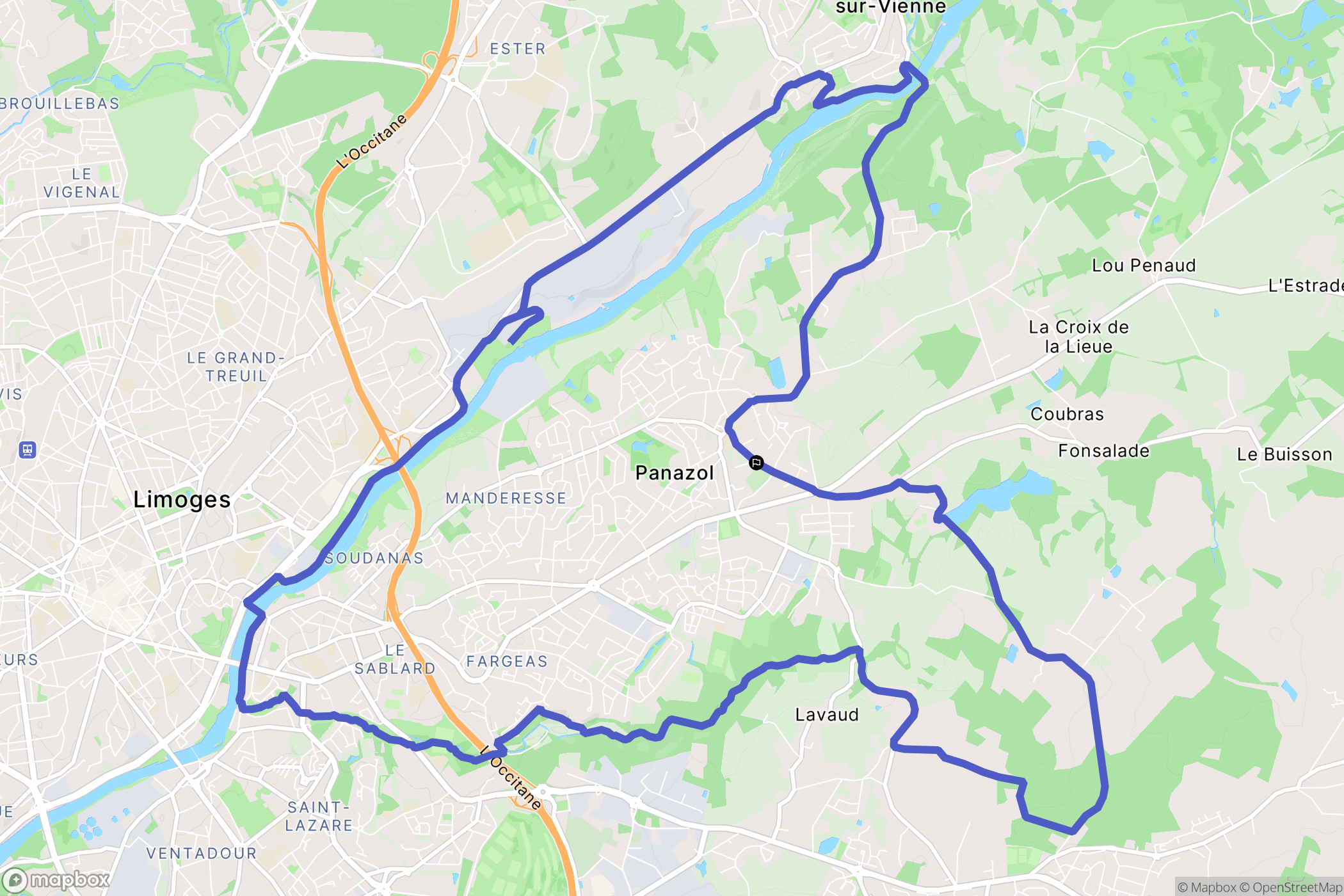 Panazol : carte du parcours de randonnée - France