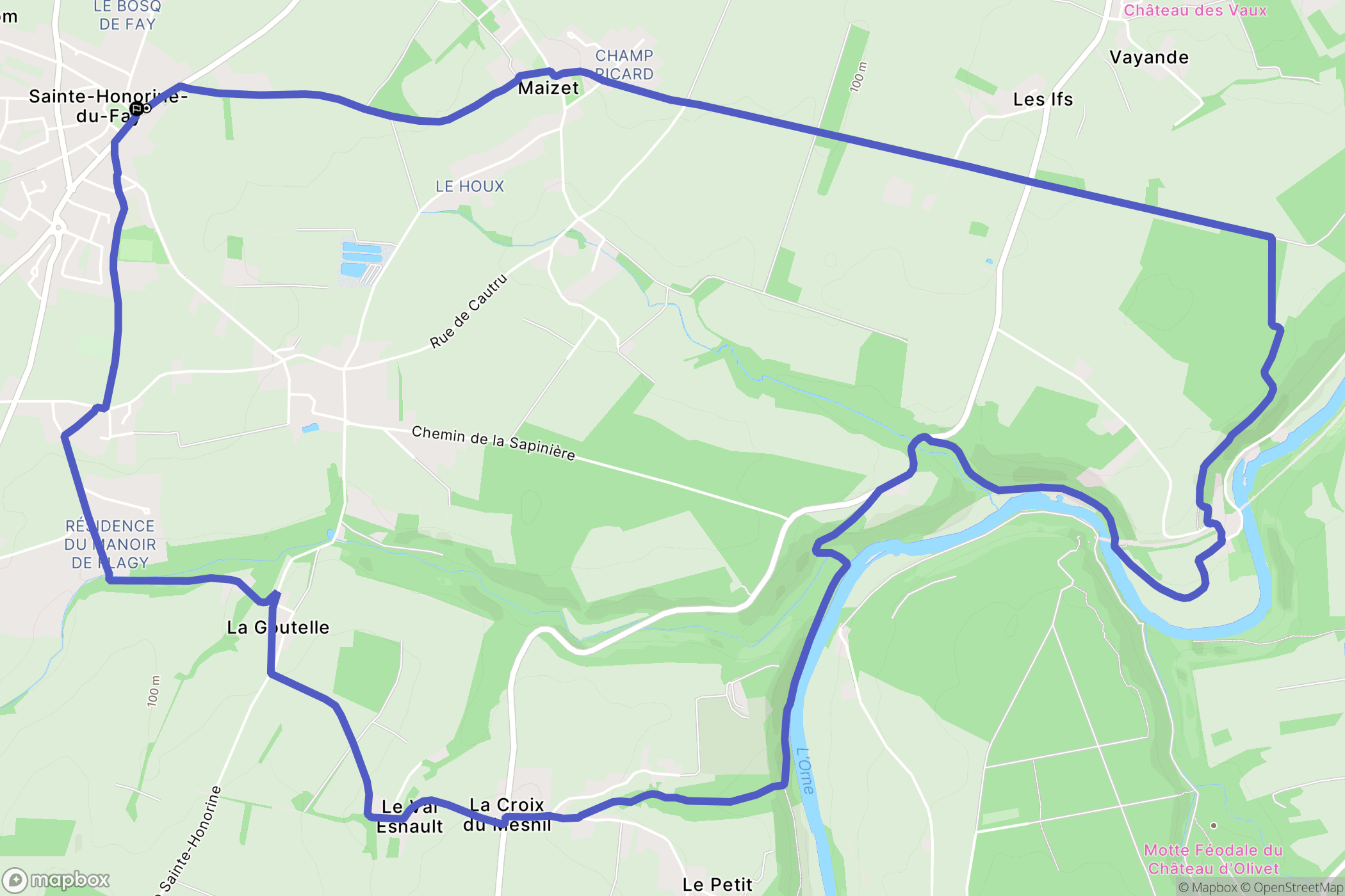 Sainte-Honorine-du-Fay : carte du parcours de randonnée - France
