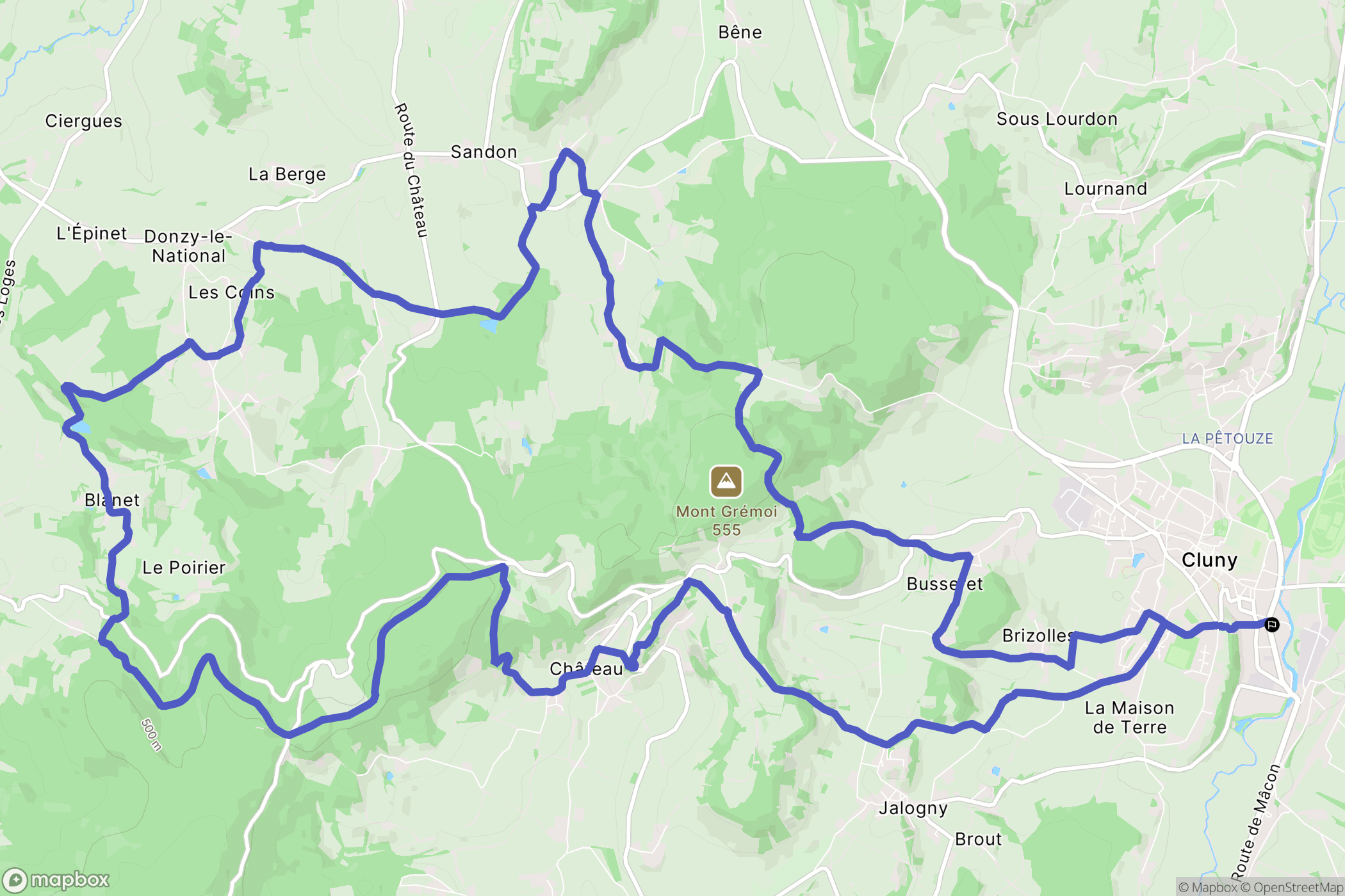 Cluny : carte du parcours de randonnée - France