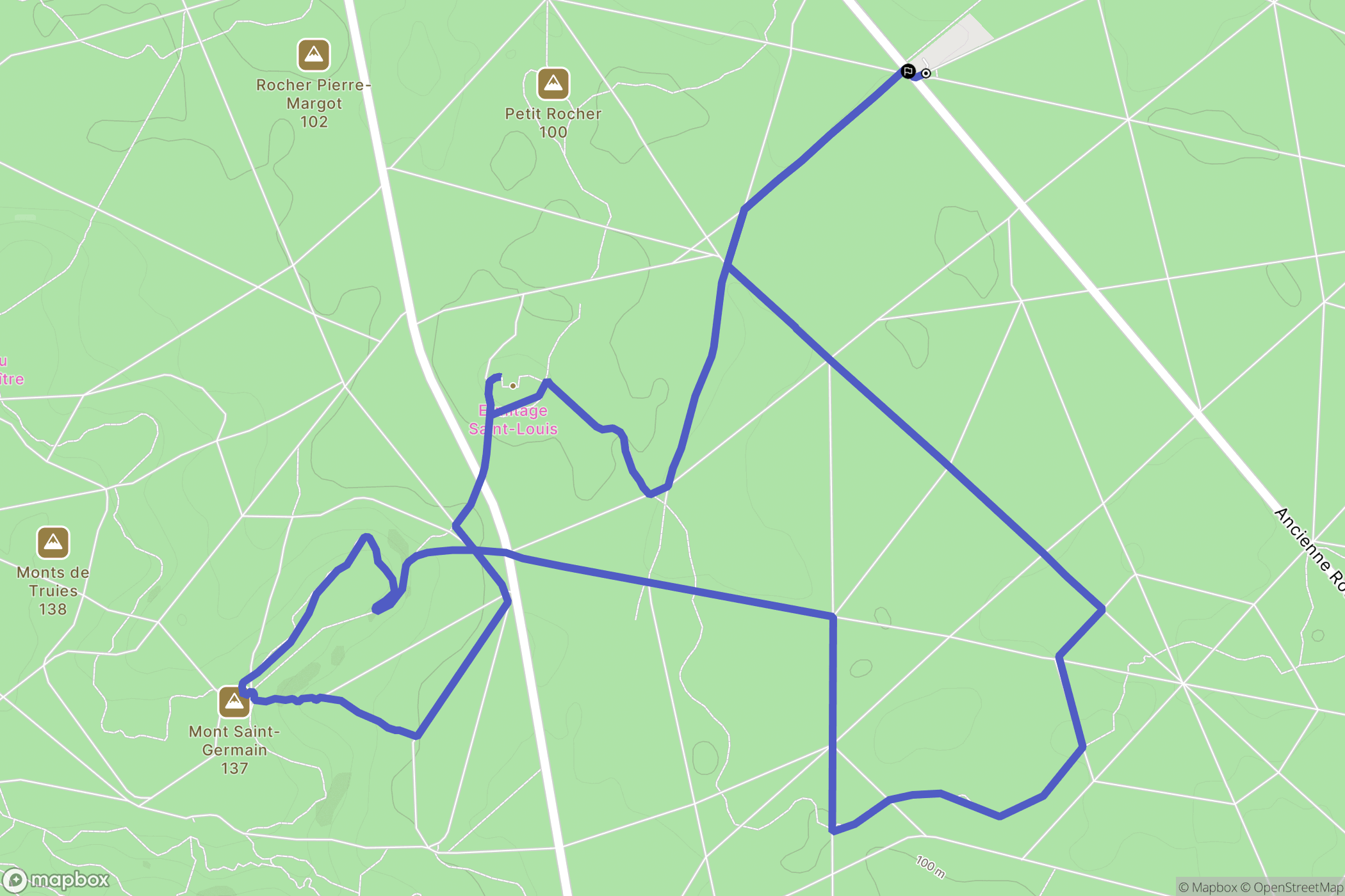 Fontainebleau : carte du parcours de randonnée - France