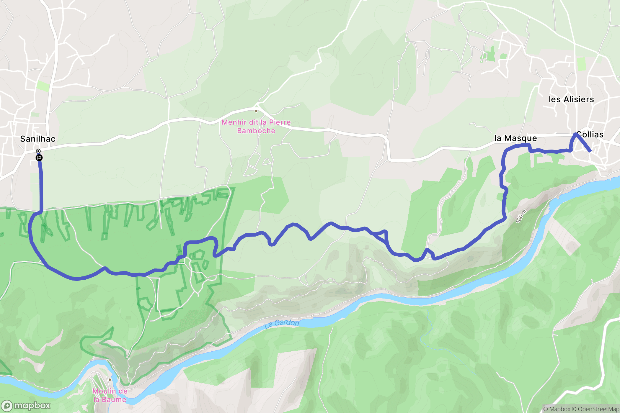 Sanilhac-Sagriès : carte du parcours de randonnée - France