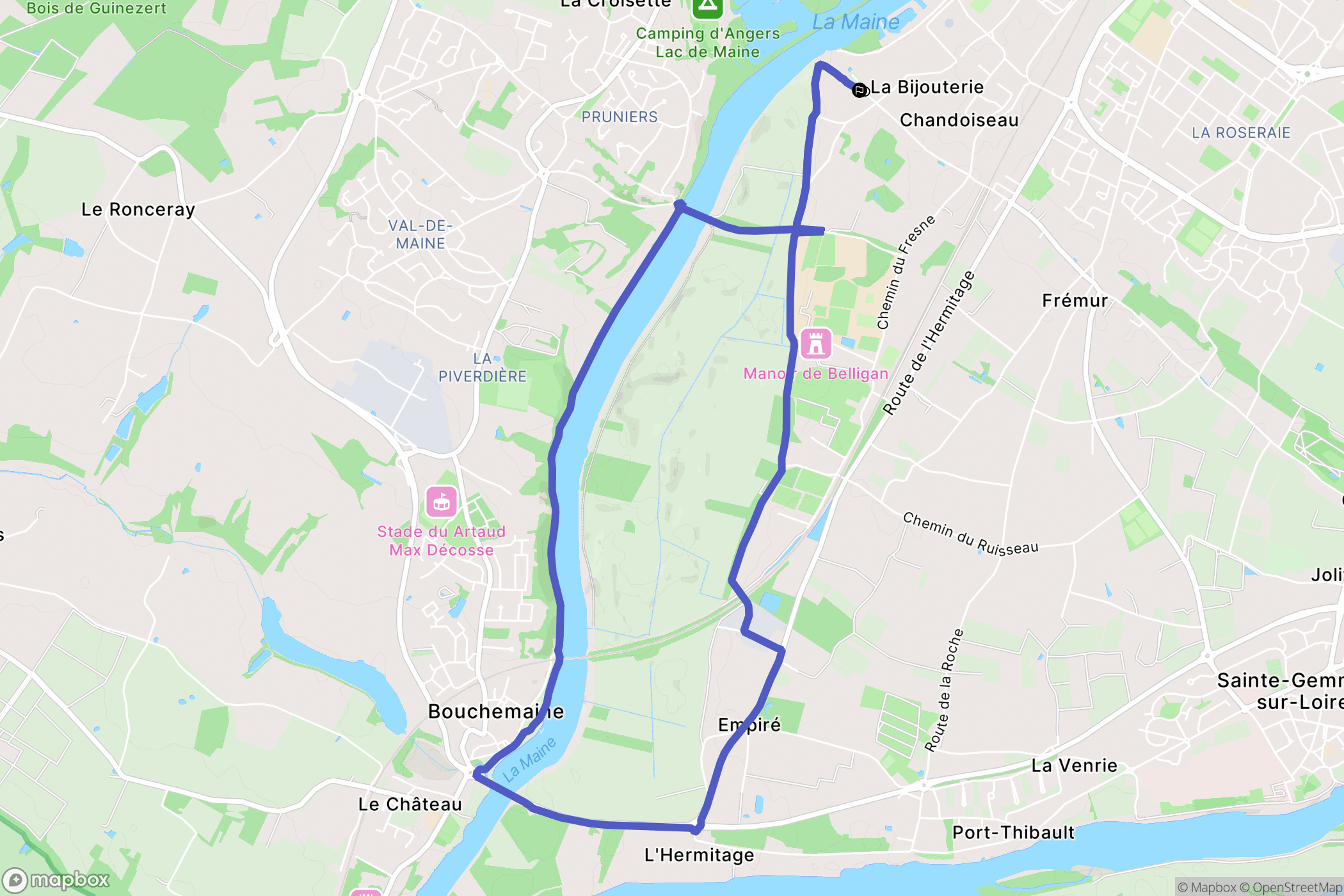 Angers : carte du parcours de randonnée - France