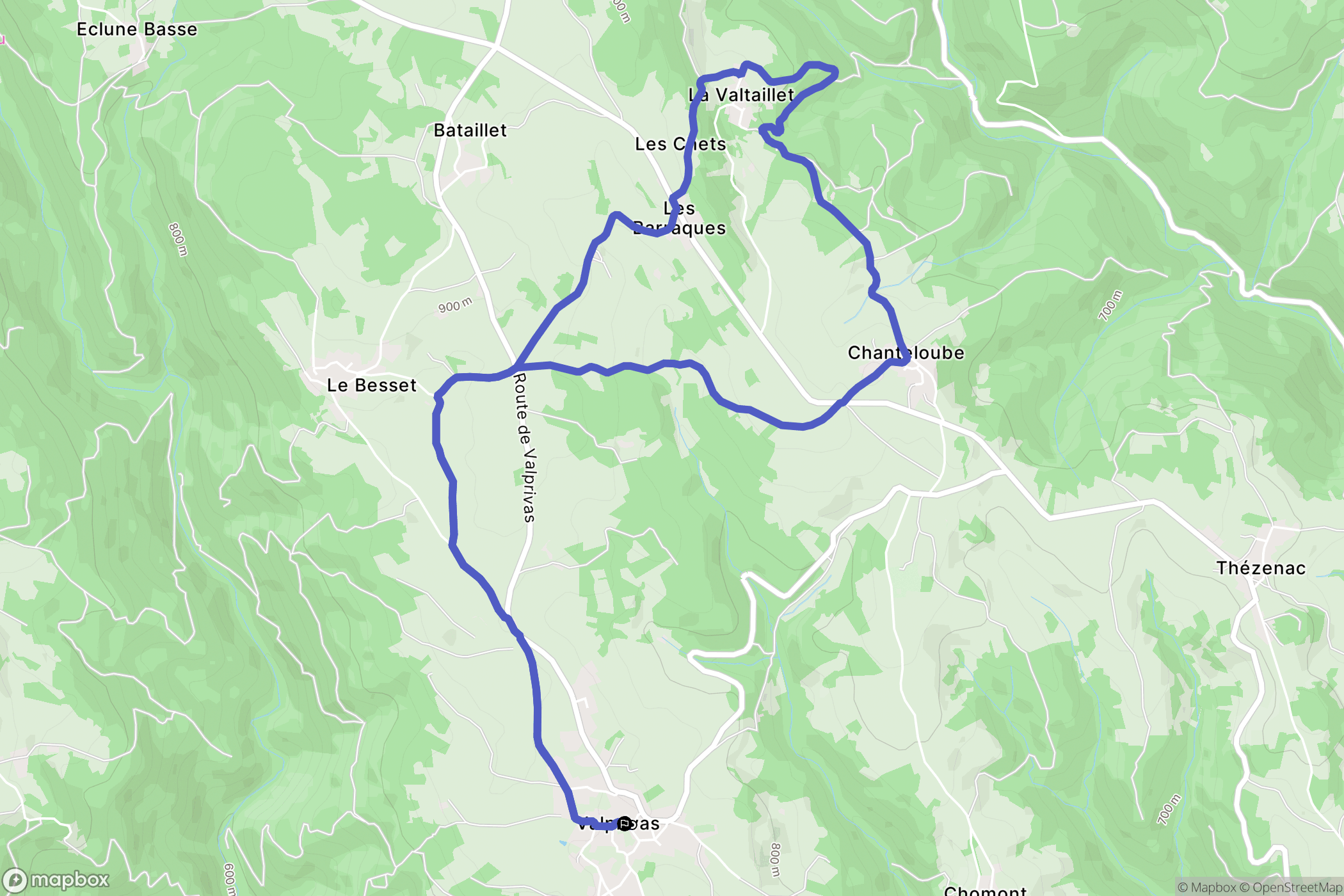 Valprivas : carte du parcours de randonnée - France