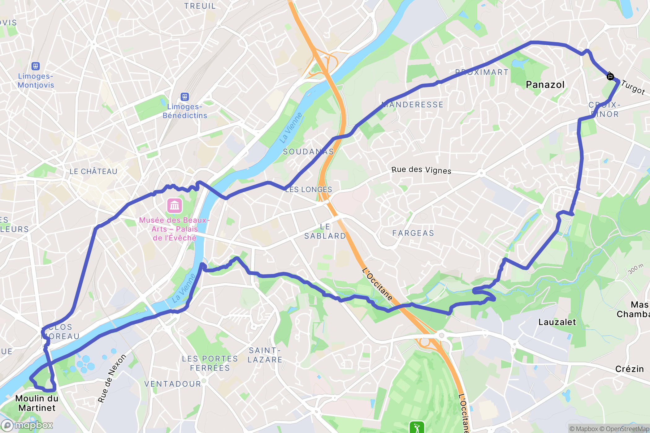 Panazol : carte du parcours de randonnée - France